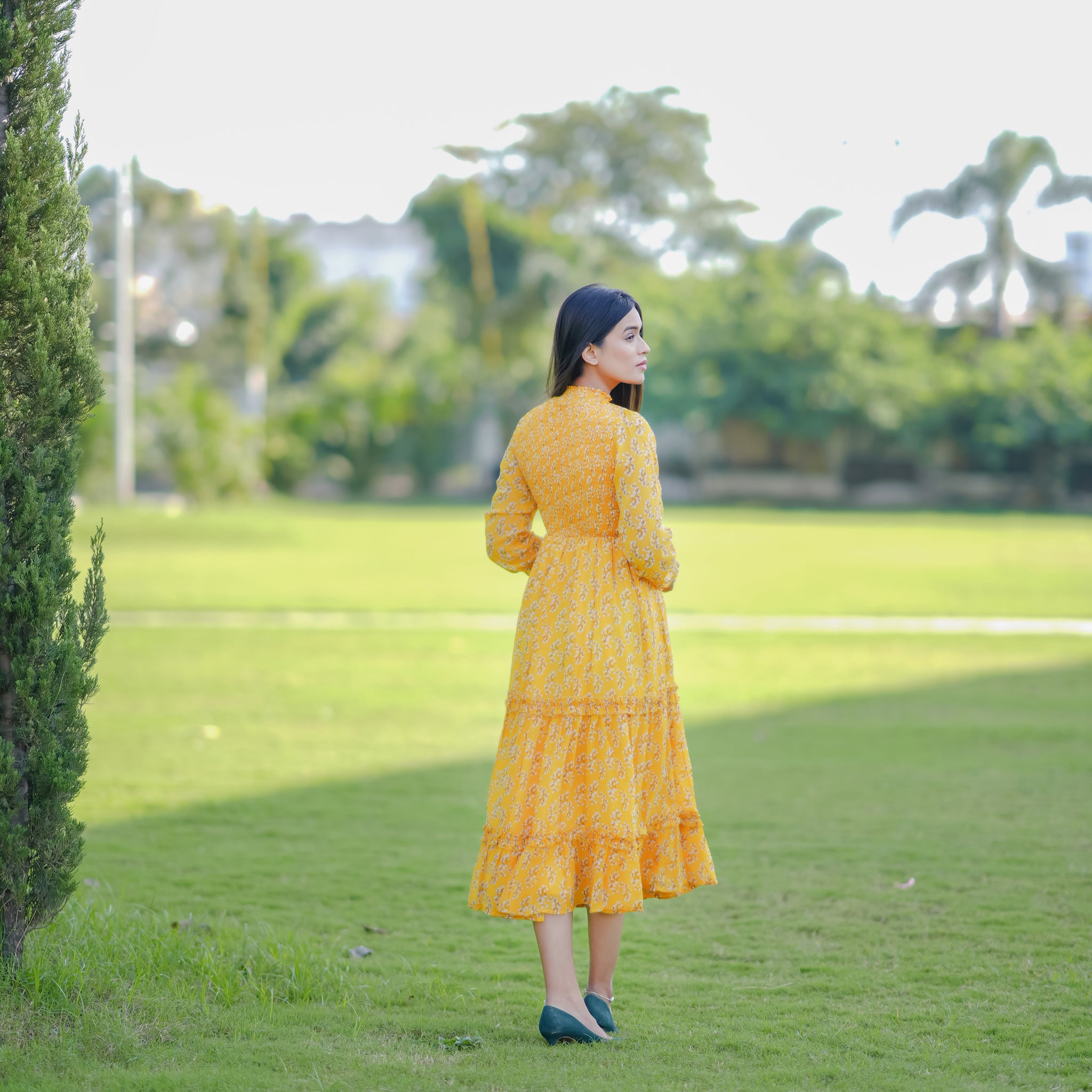 Tessa Mustard Floral Dress