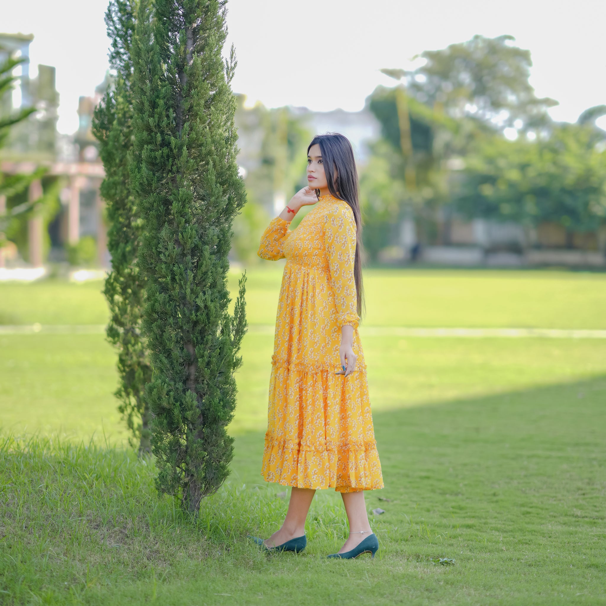 Tessa Mustard Floral Dress