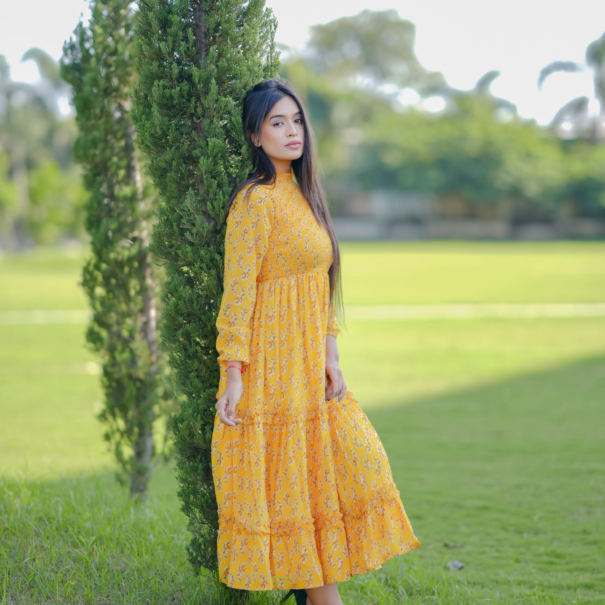 Tessa Mustard Floral Dress