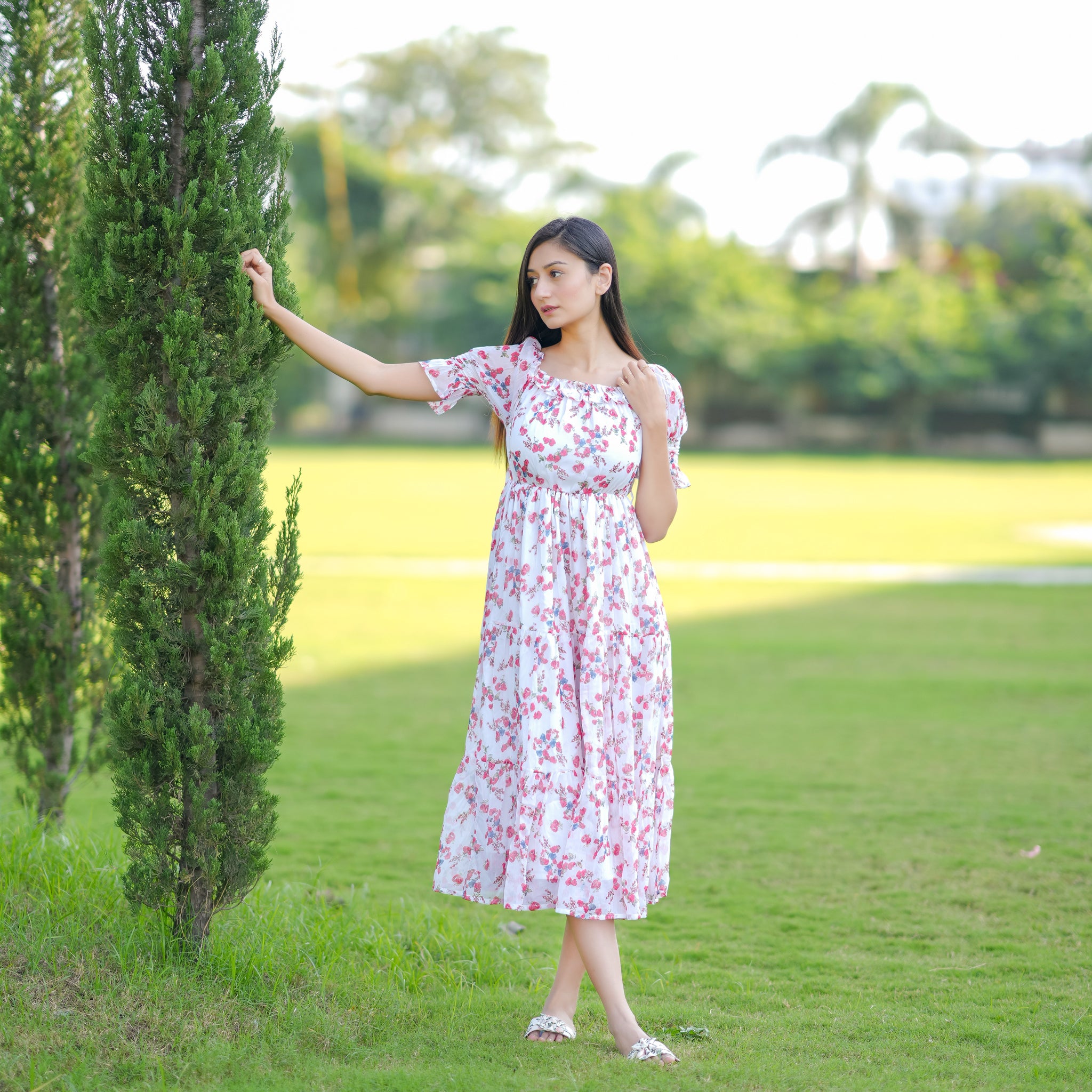 Natalie White Floral Maxi Dress