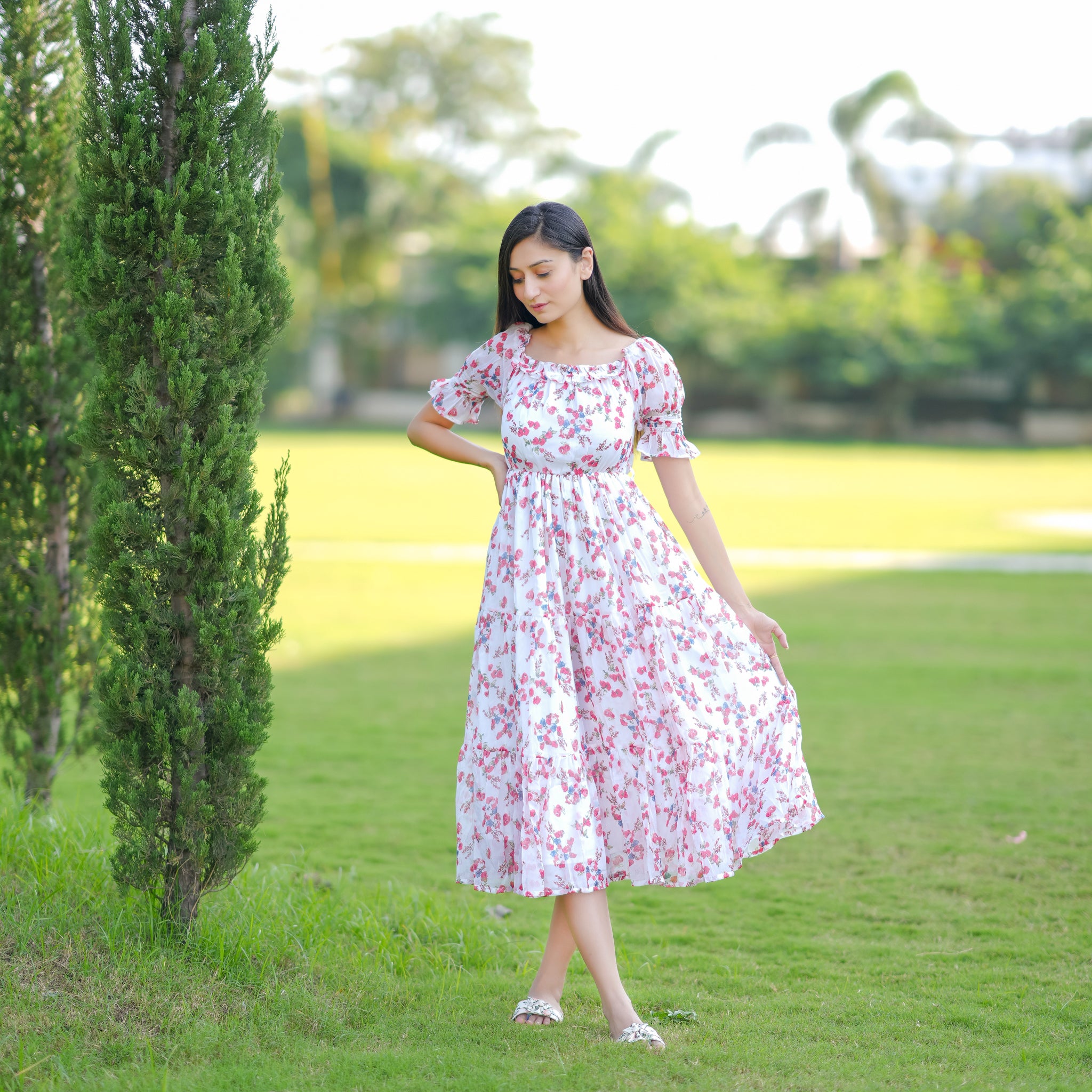 Natalie White Floral Maxi Dress