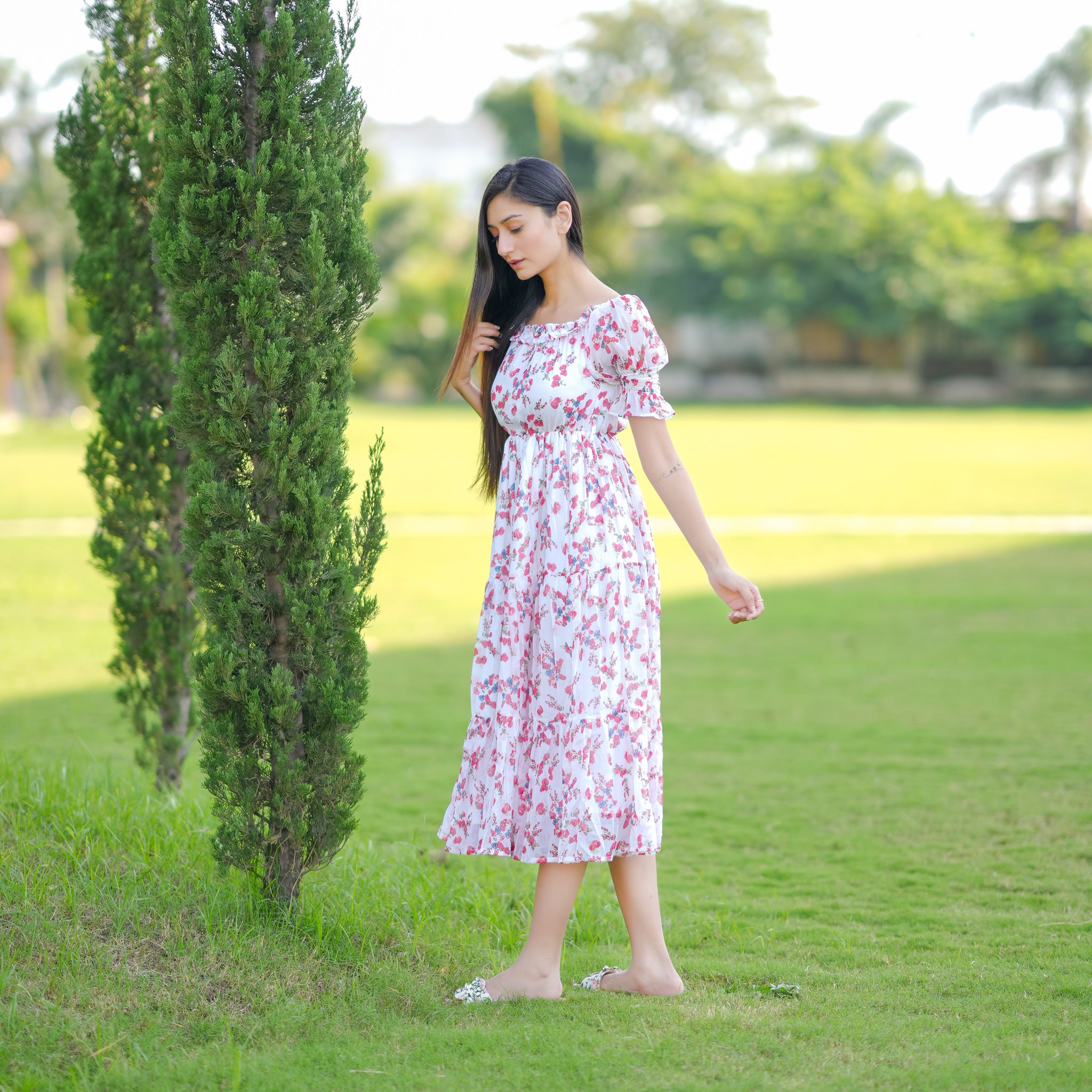 Natalie White Floral Maxi Dress