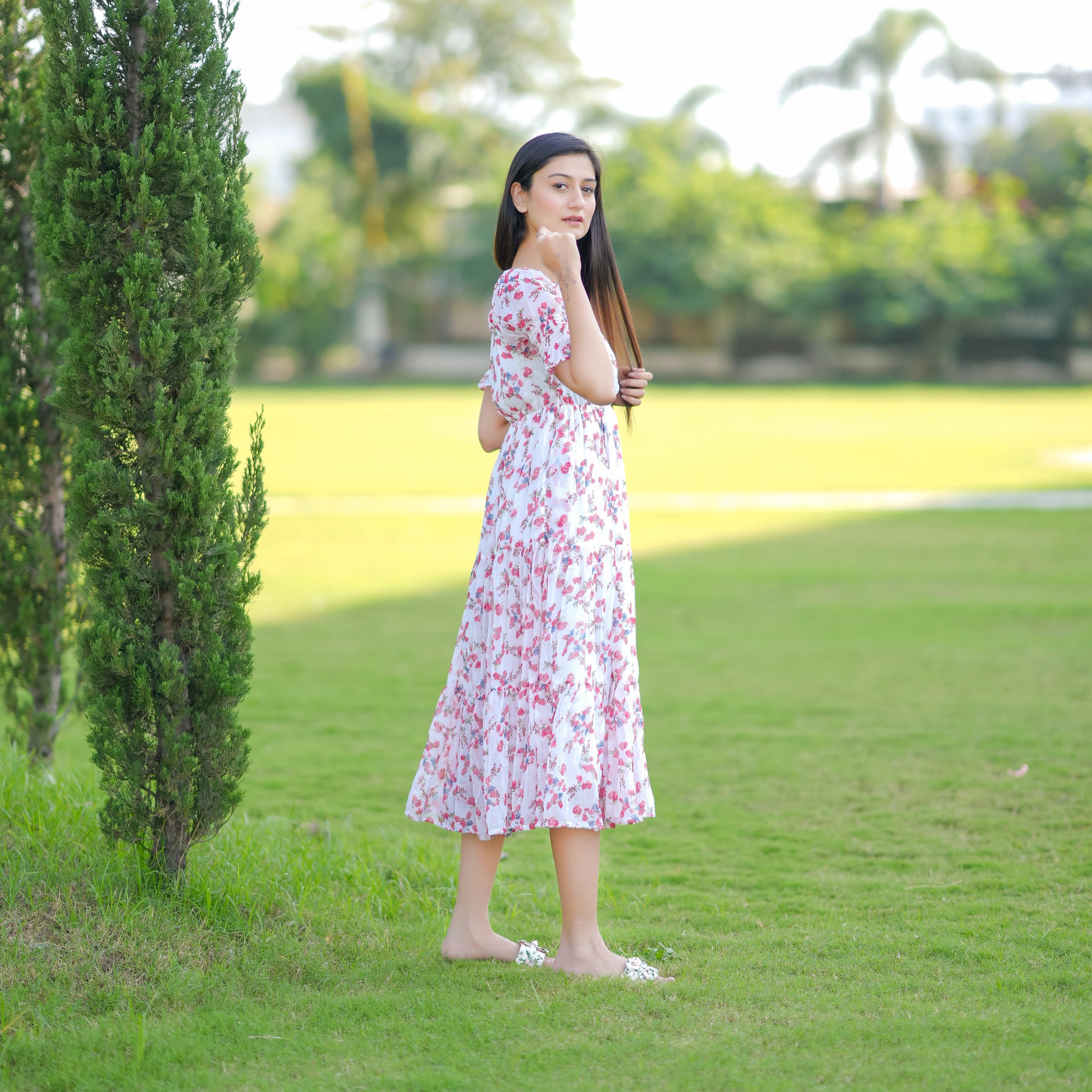 Natalie White Floral Maxi Dress