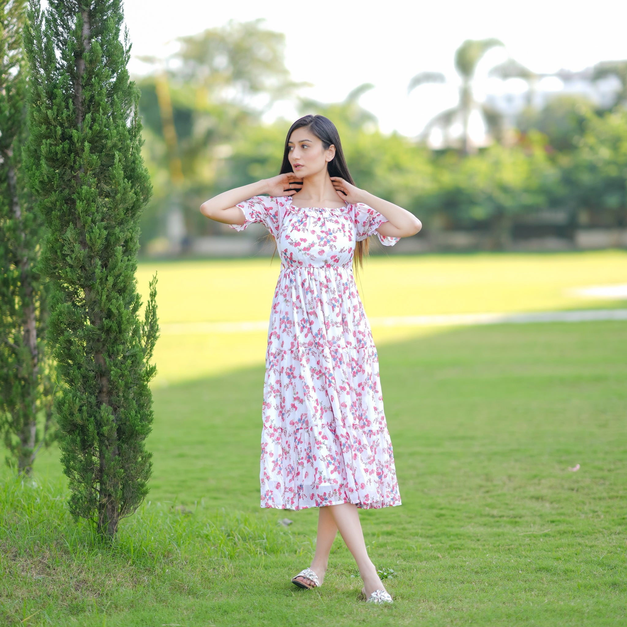 Natalie White Floral Maxi Dress