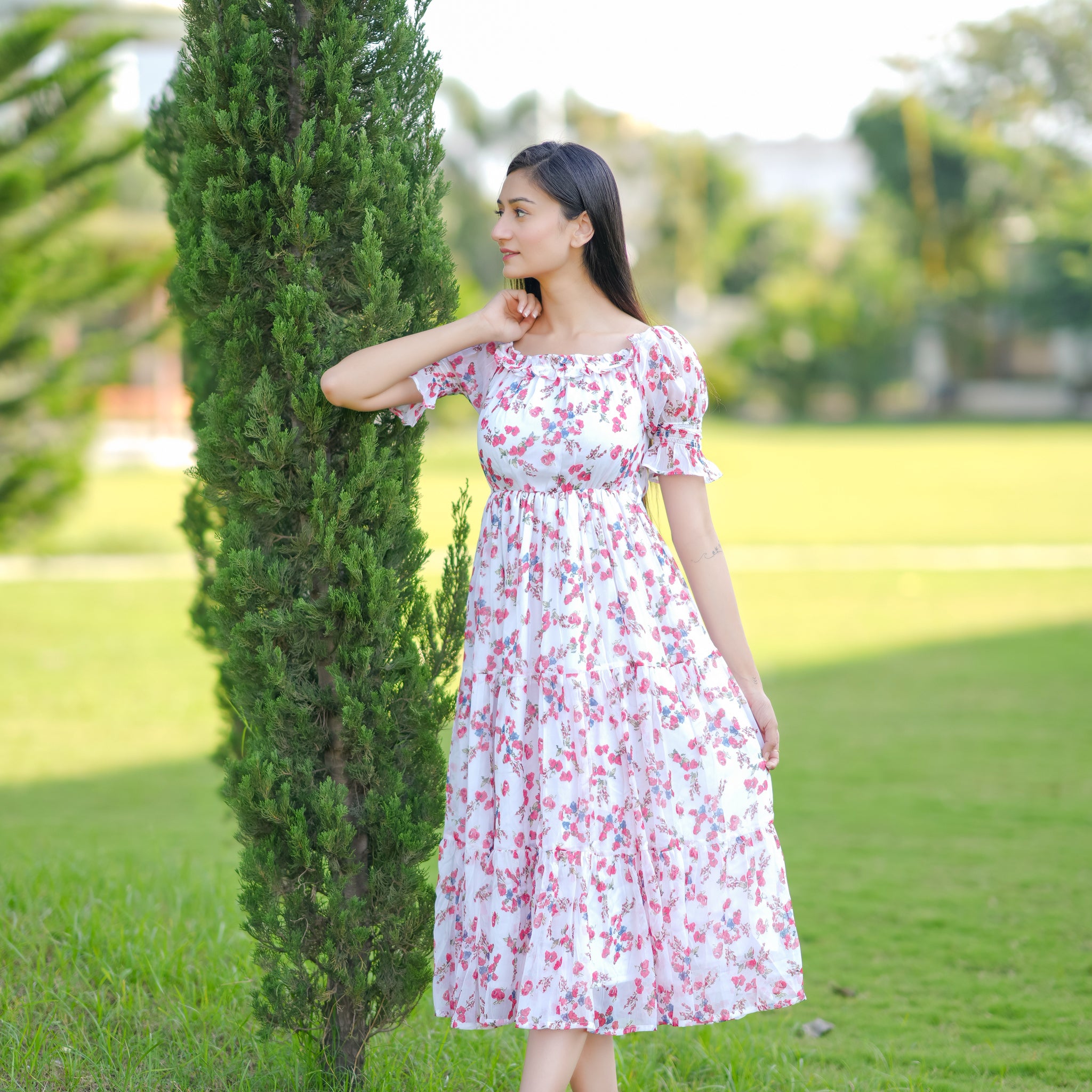 Natalie White Floral Maxi Dress