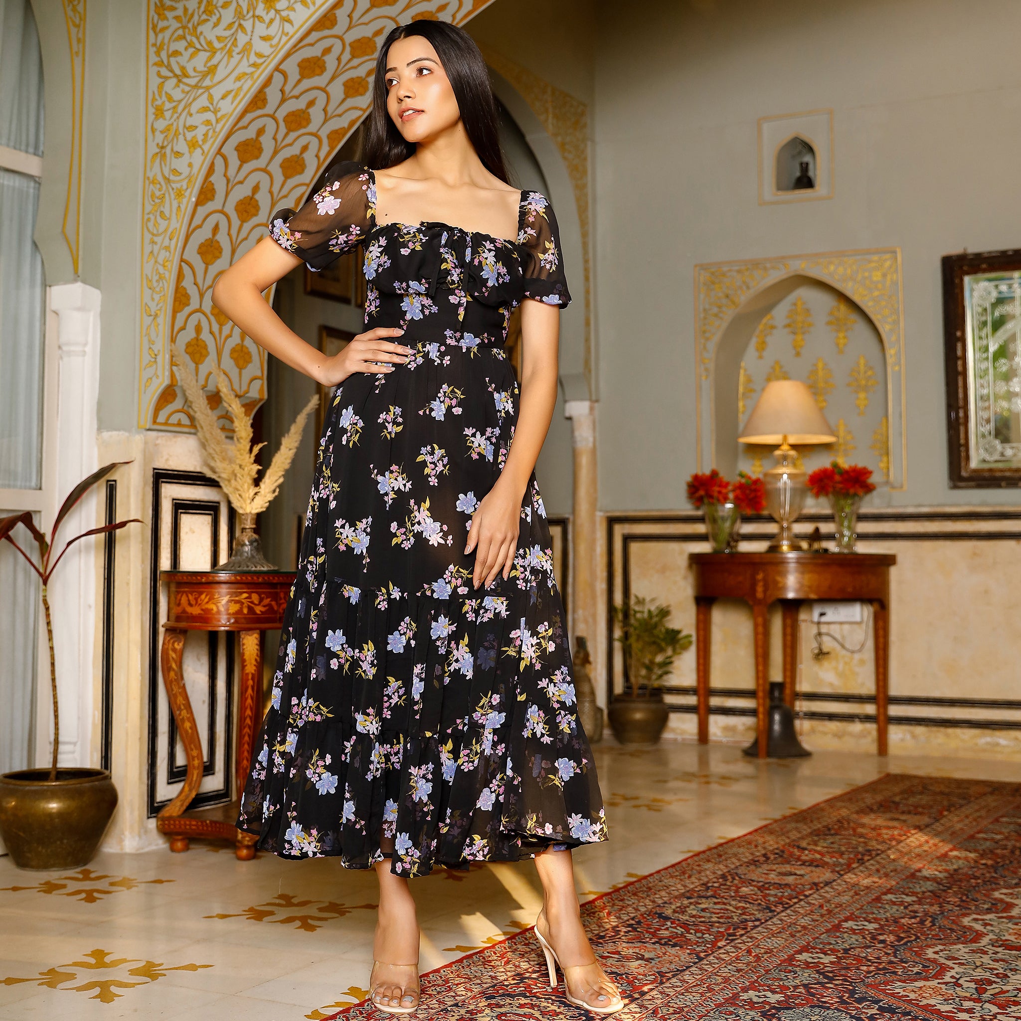 Frida Black Floral Maxi Dress