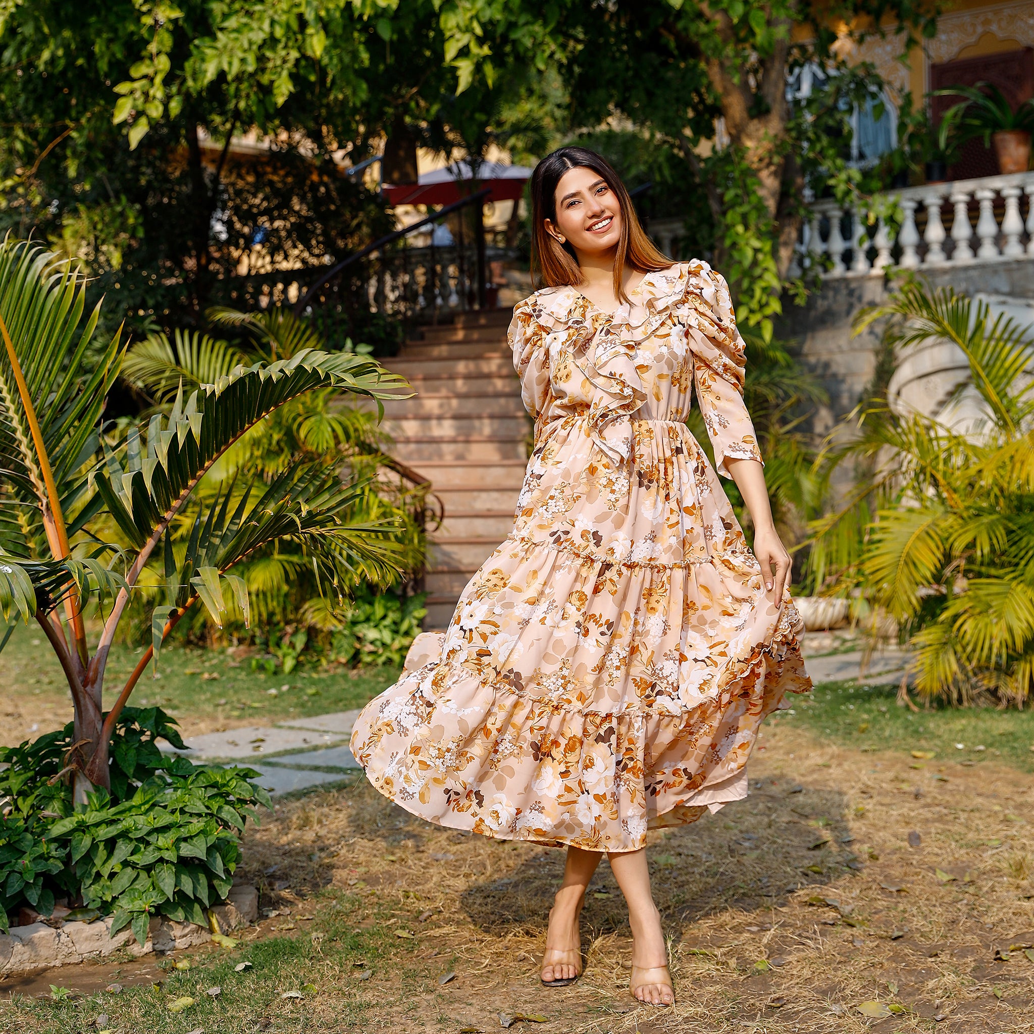 Marianne Beige Floral Dress