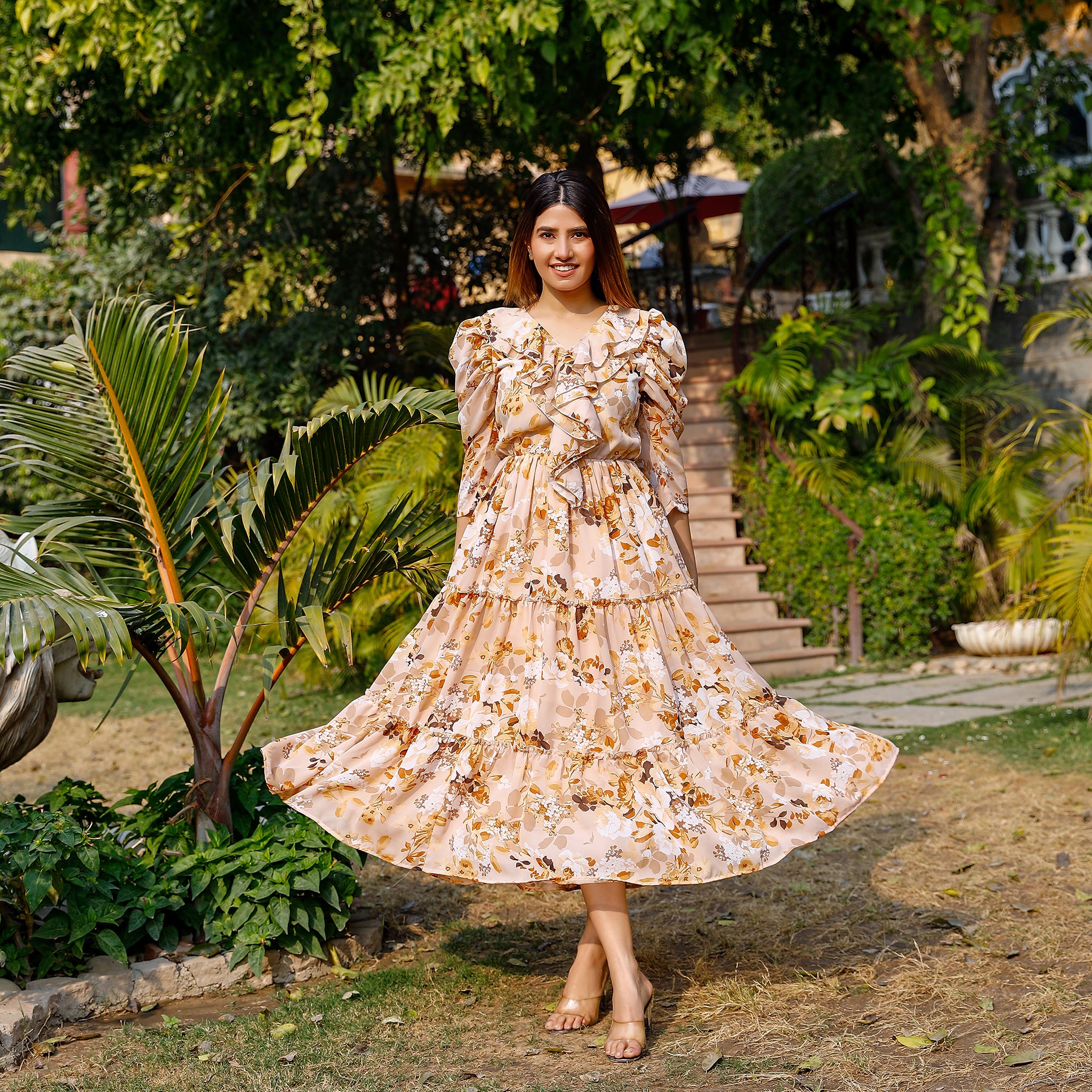 Marianne Beige Floral Dress