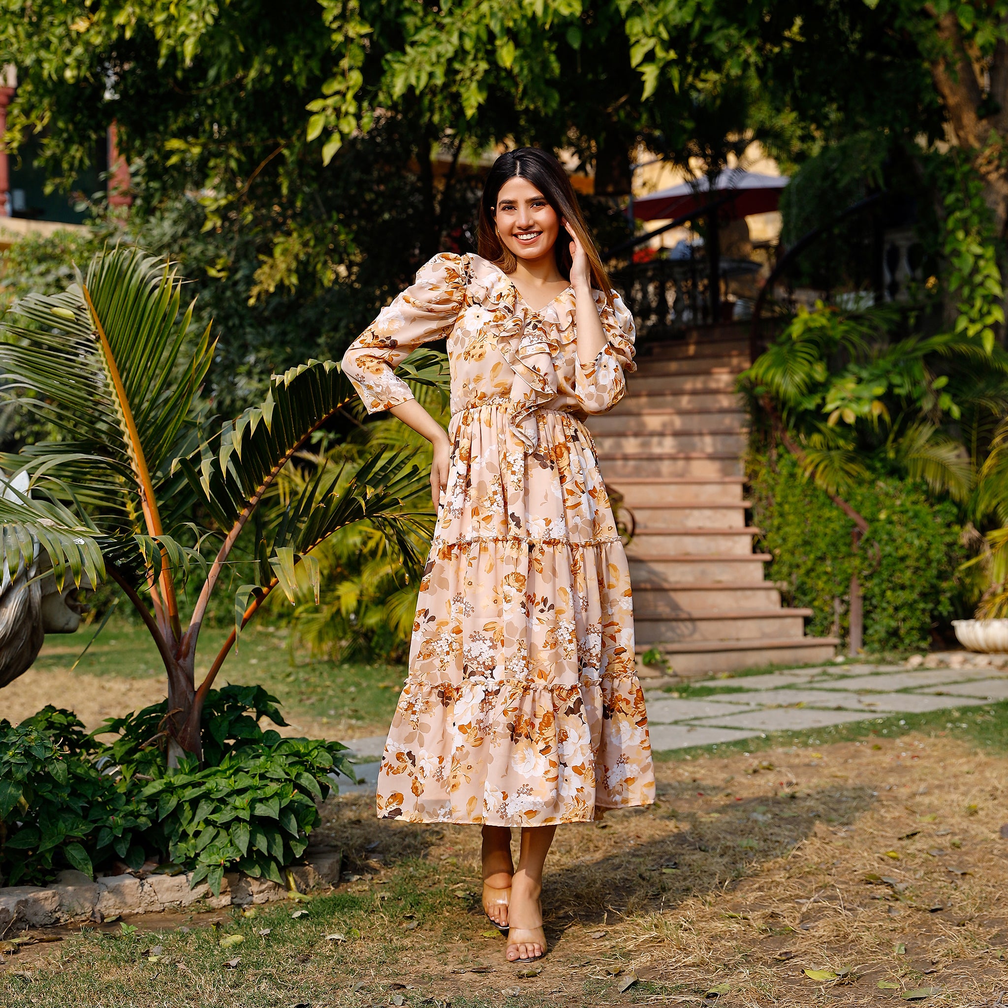 Marianne Beige Floral Dress