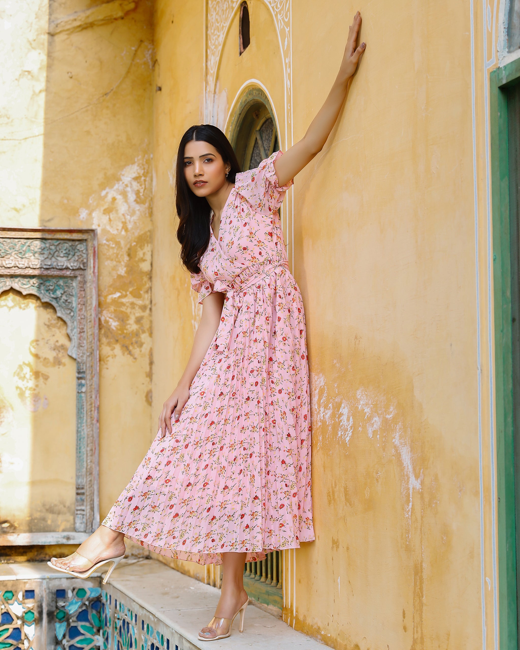 Zina Floral Pleated Maxi Dress