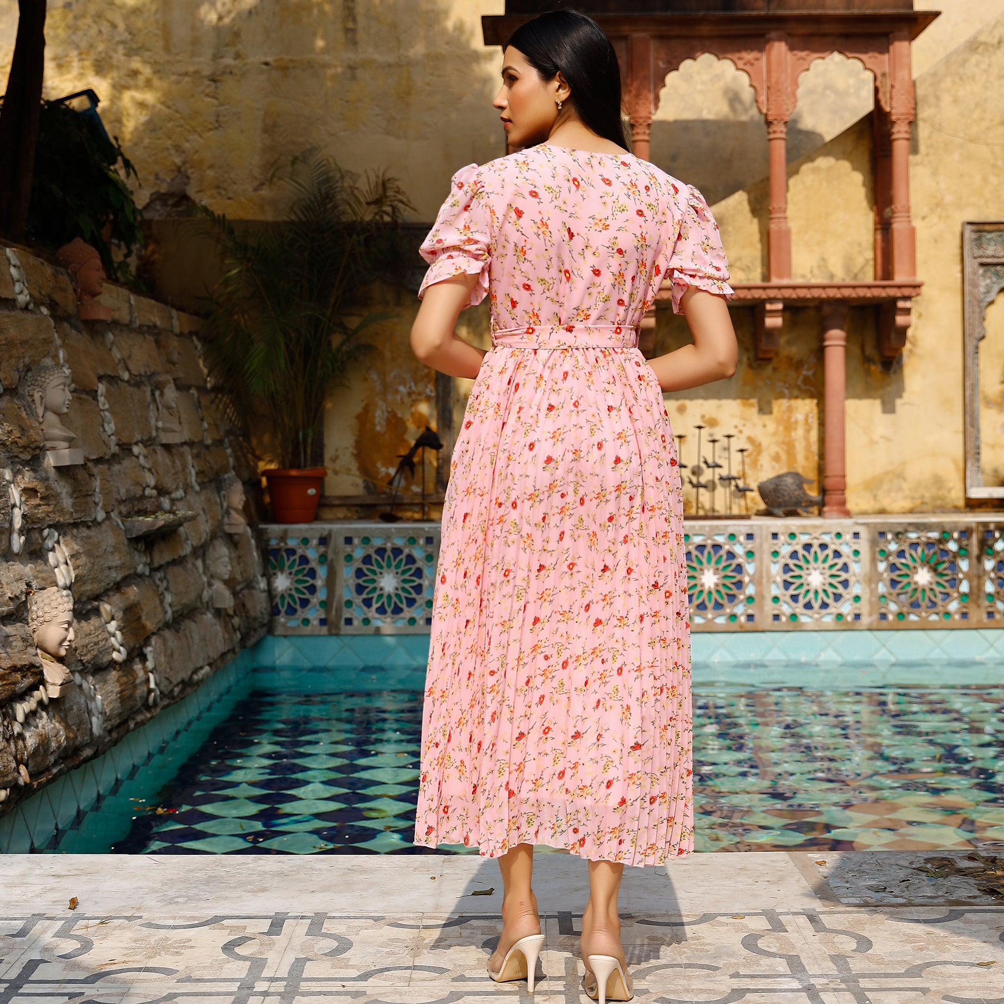 Zina Floral Pleated Maxi Dress