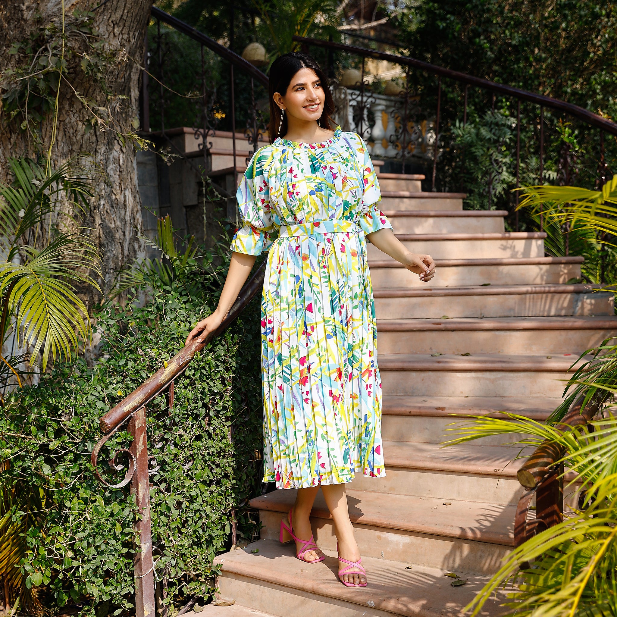 Lena Pleated Floral Dress