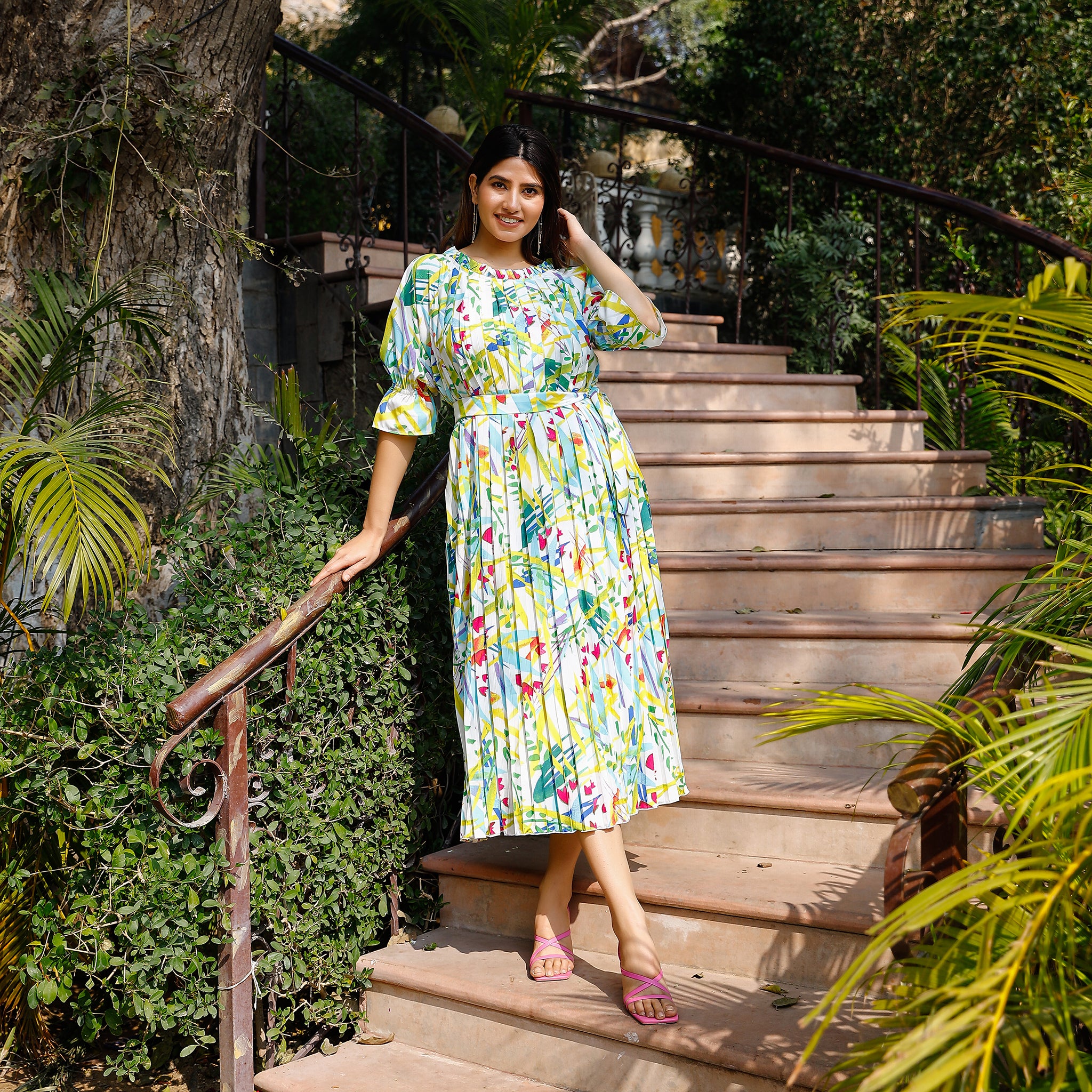 Lena Pleated Floral Dress