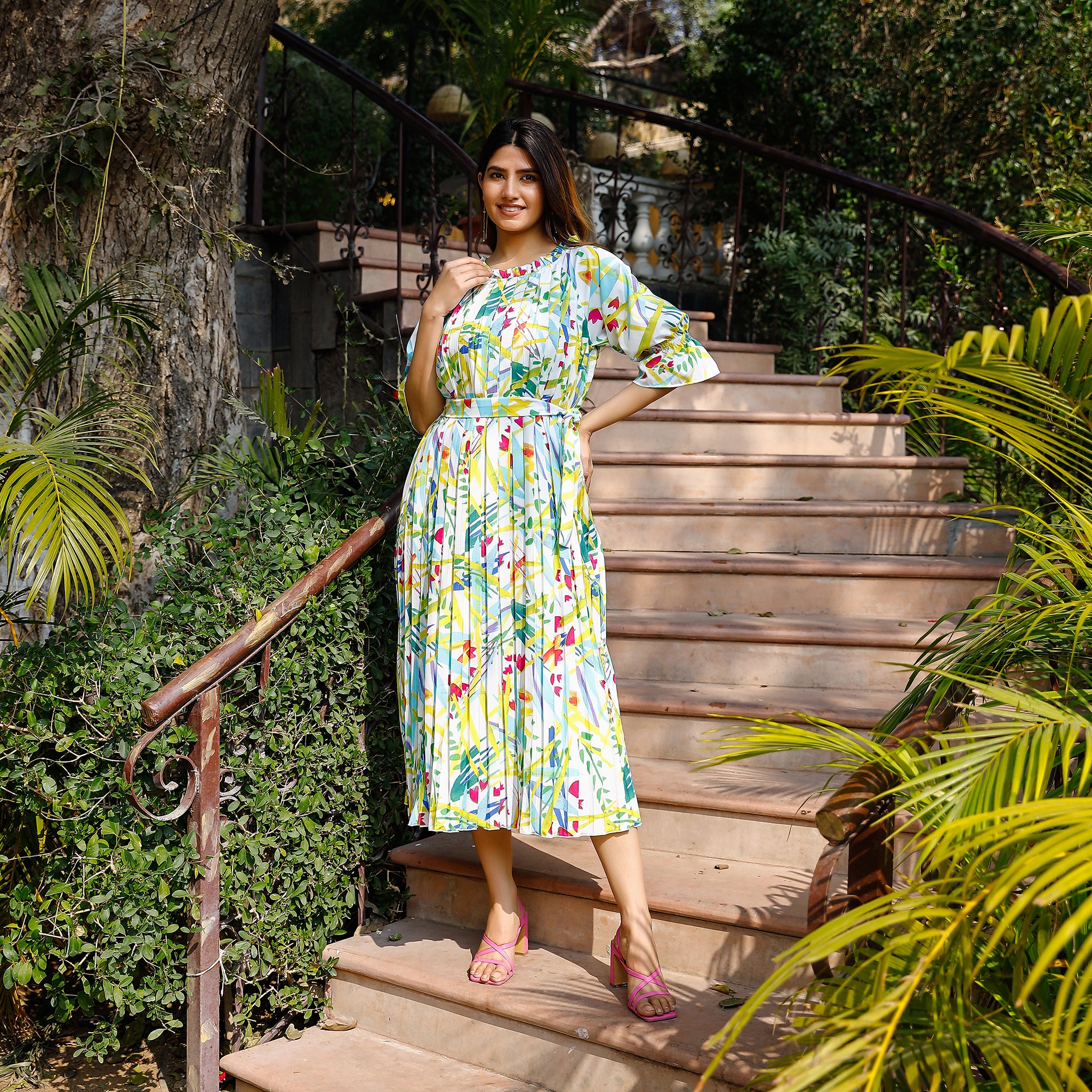 Lena Pleated Floral Dress