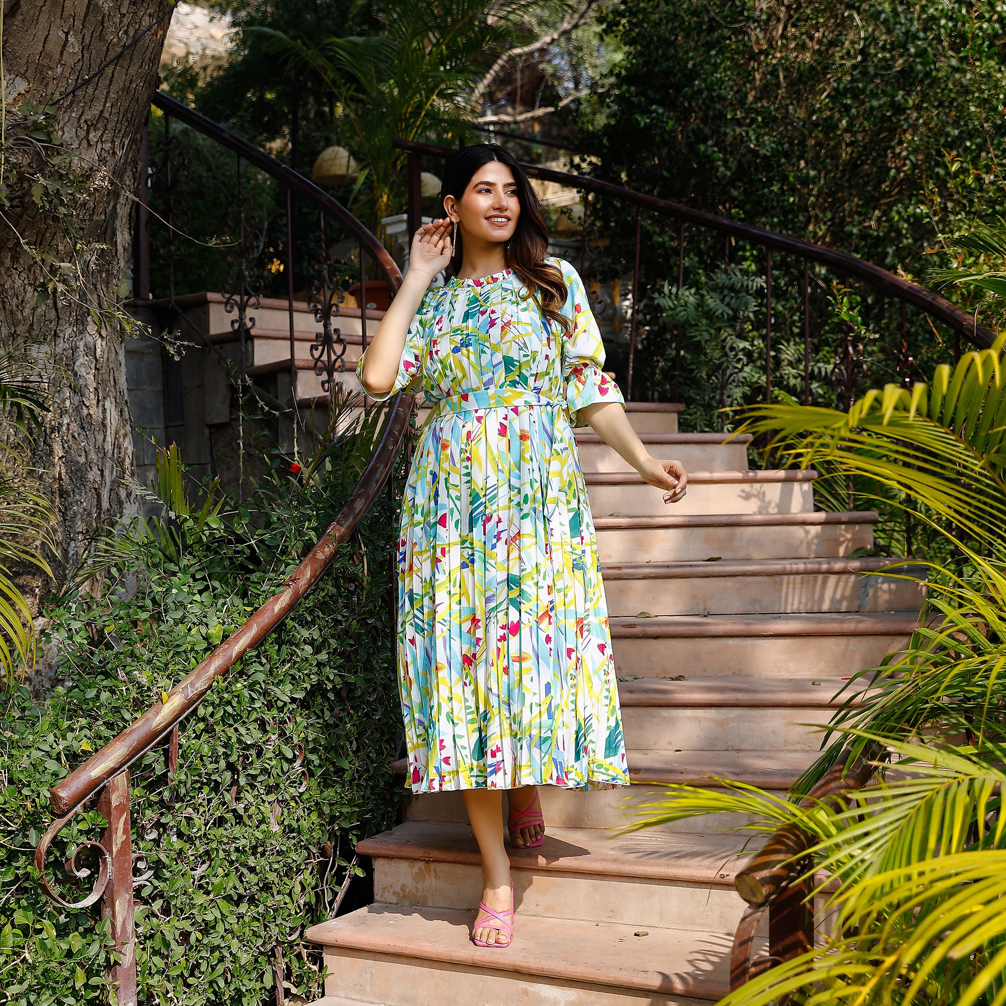 Lena Pleated Floral Dress