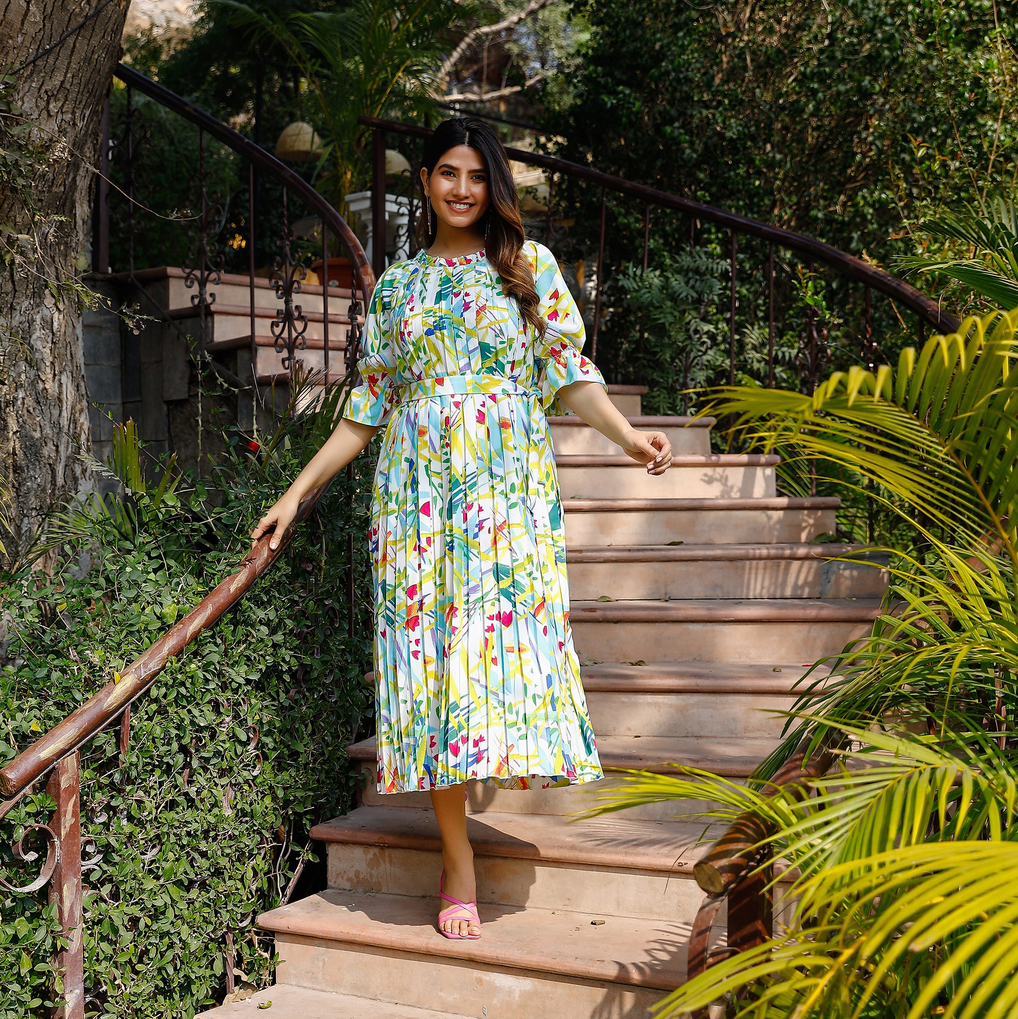 Lena Pleated Floral Dress