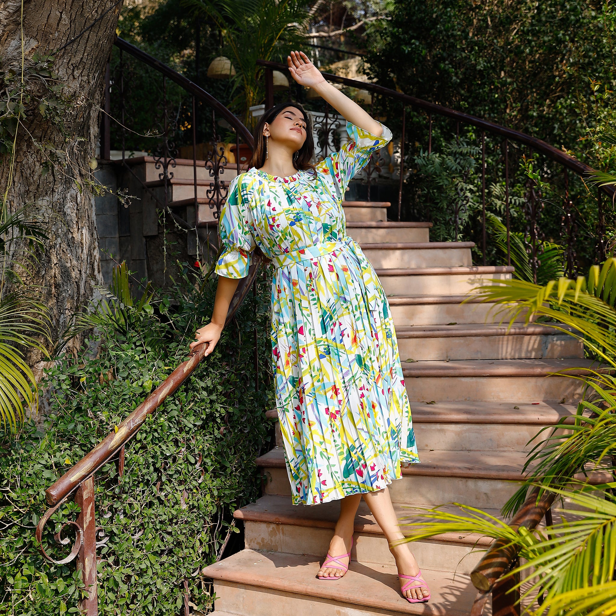 Lena Pleated Floral Dress