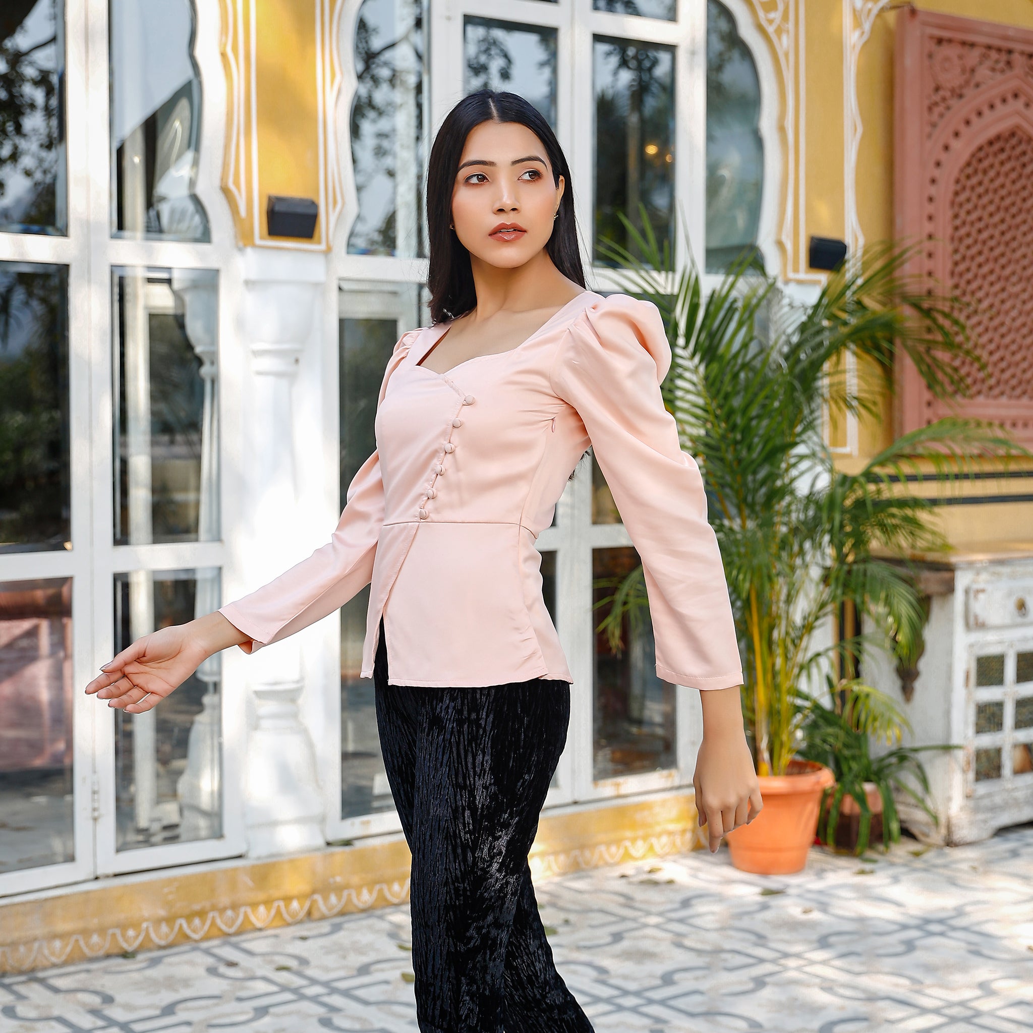 Aleida Peach Wrap top