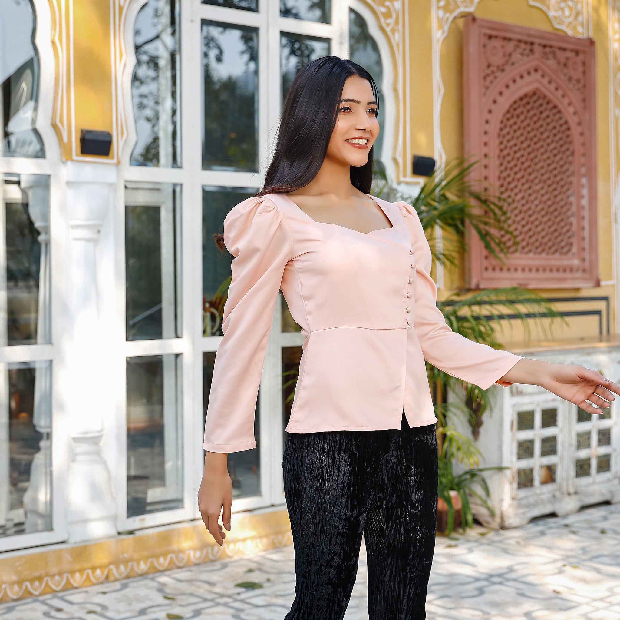 Aleida Peach Wrap top