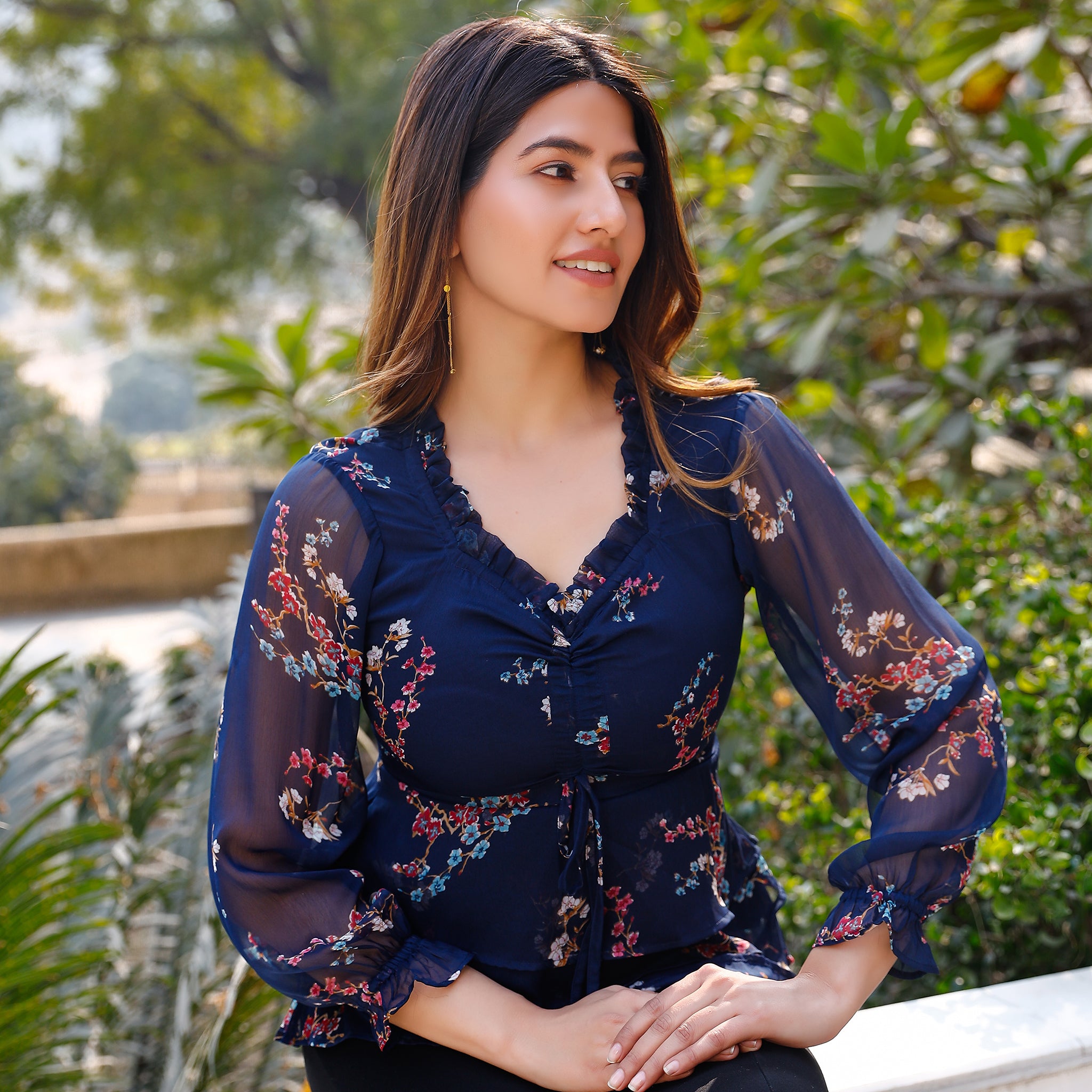 Karen Navy Blue Floral Top