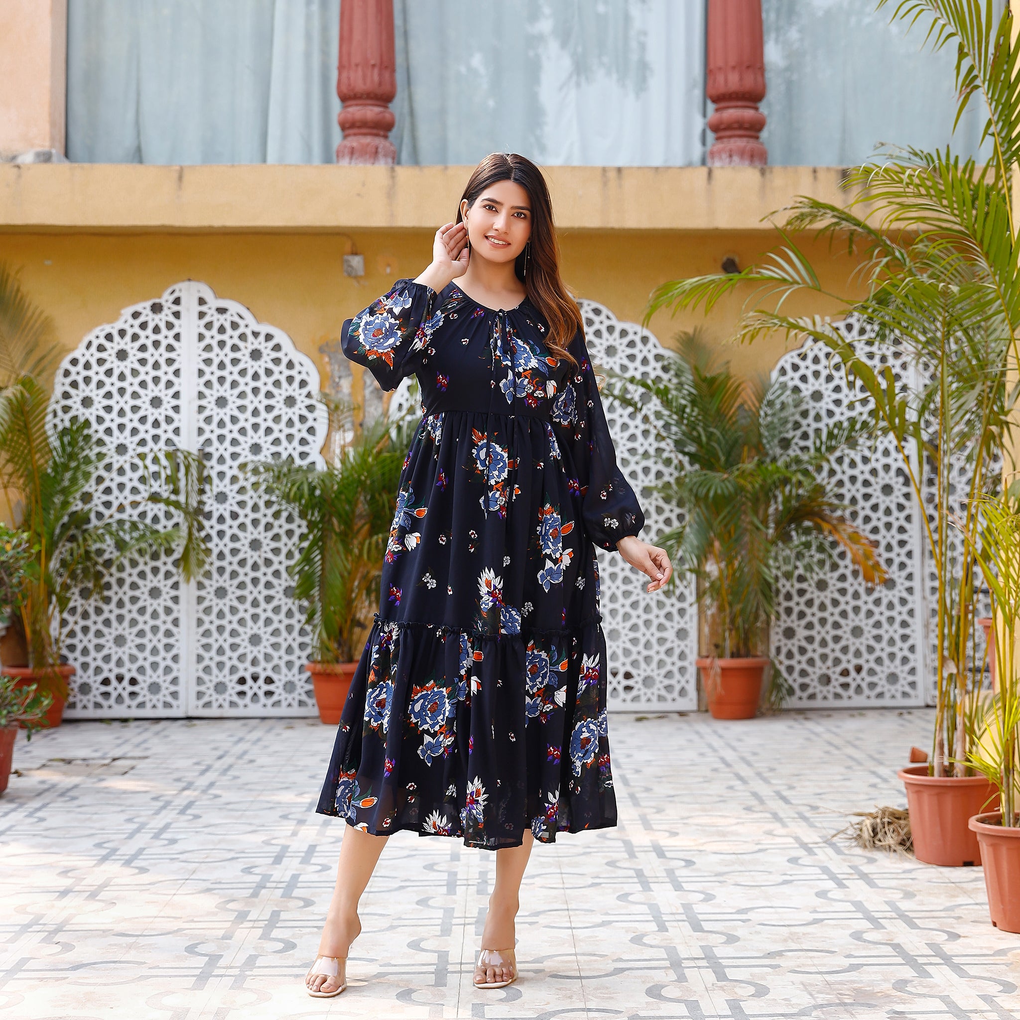 Eleanor Navy Floral Maxi Dress