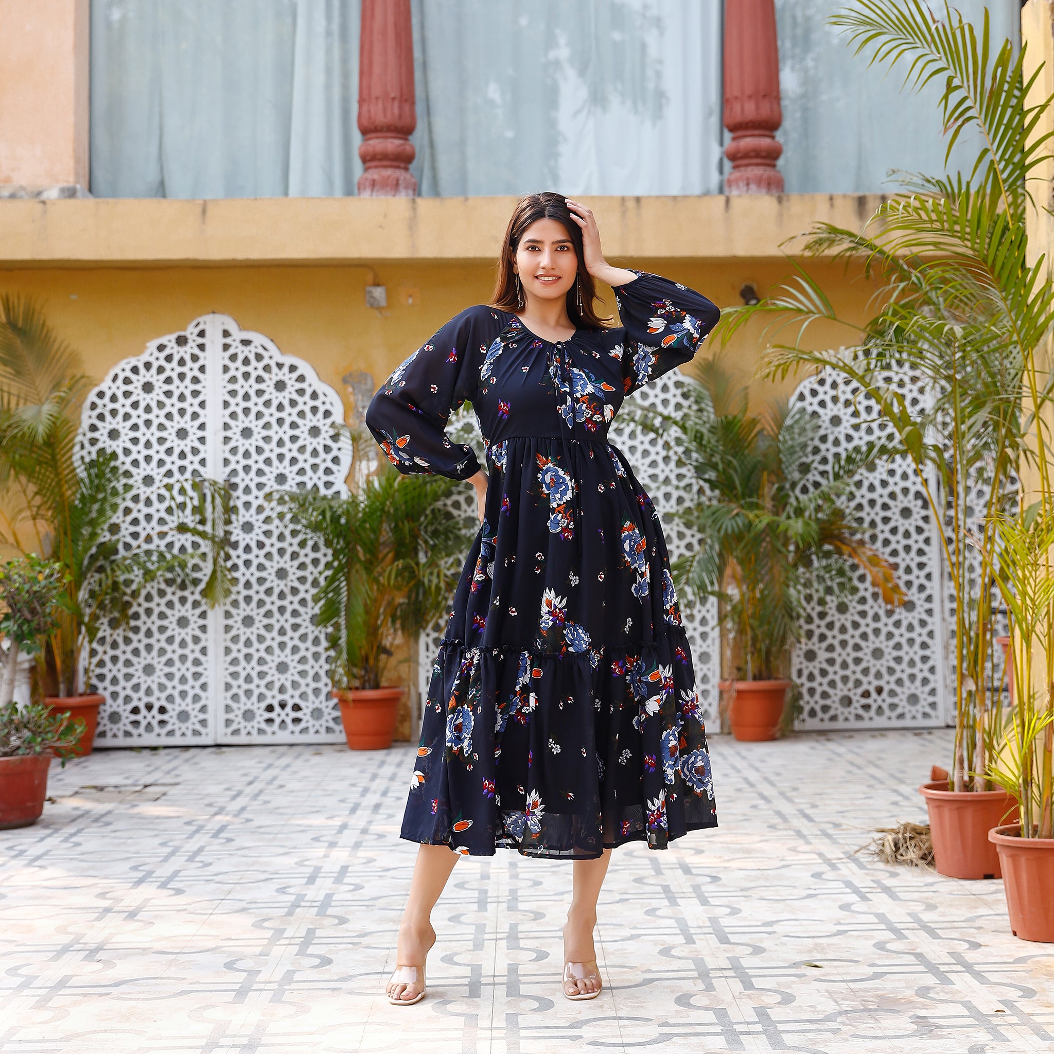 Eleanor Navy Floral Maxi Dress