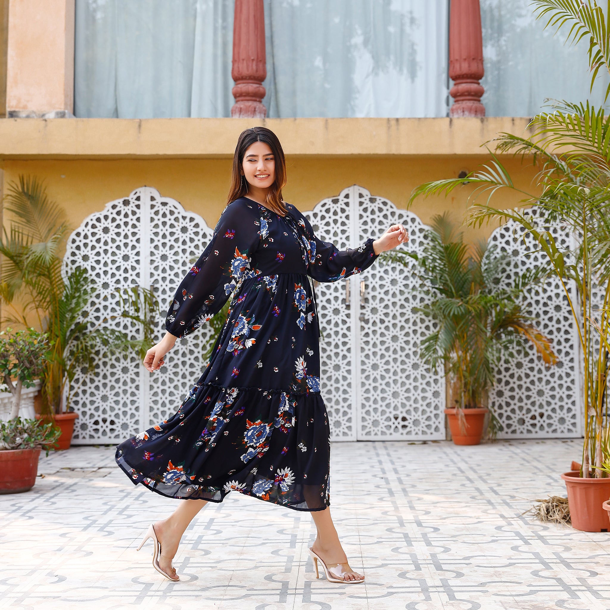 Eleanor Navy Floral Maxi Dress