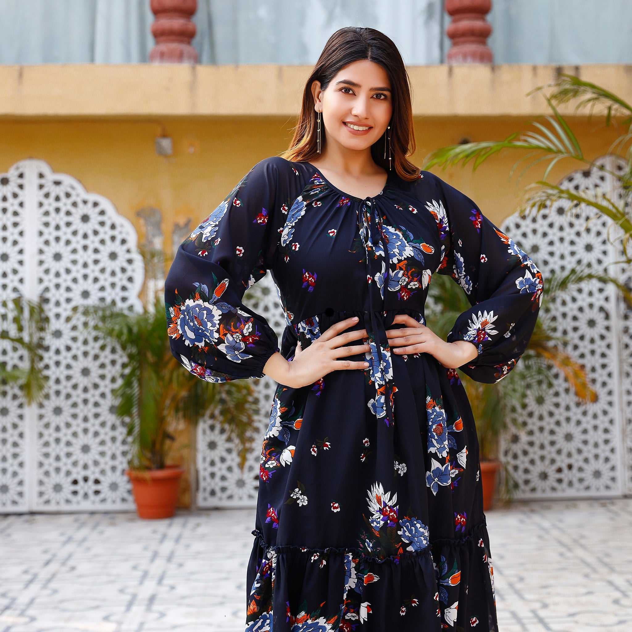 Eleanor Navy Floral Maxi Dress