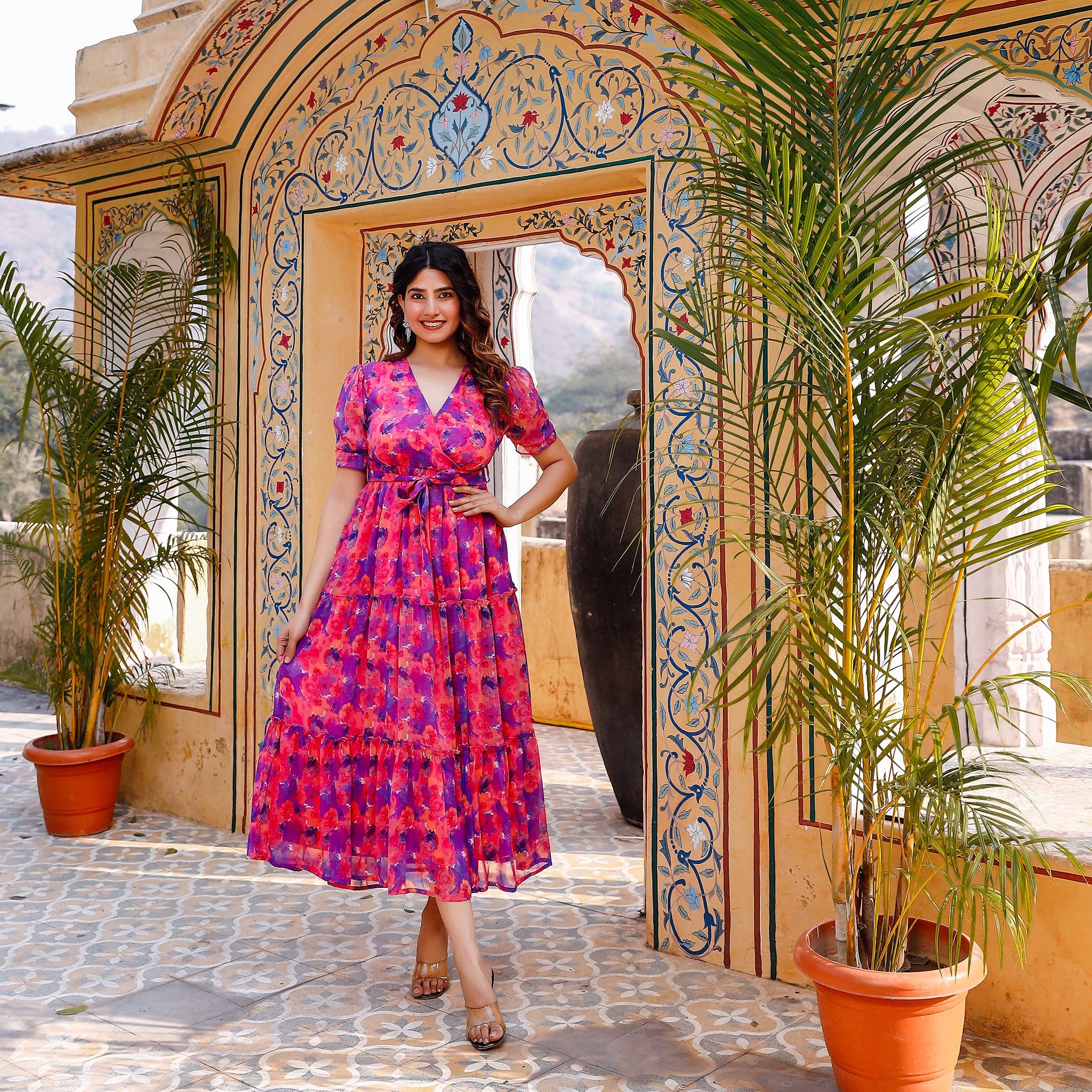 Serena Pink Floral Maxi Dress