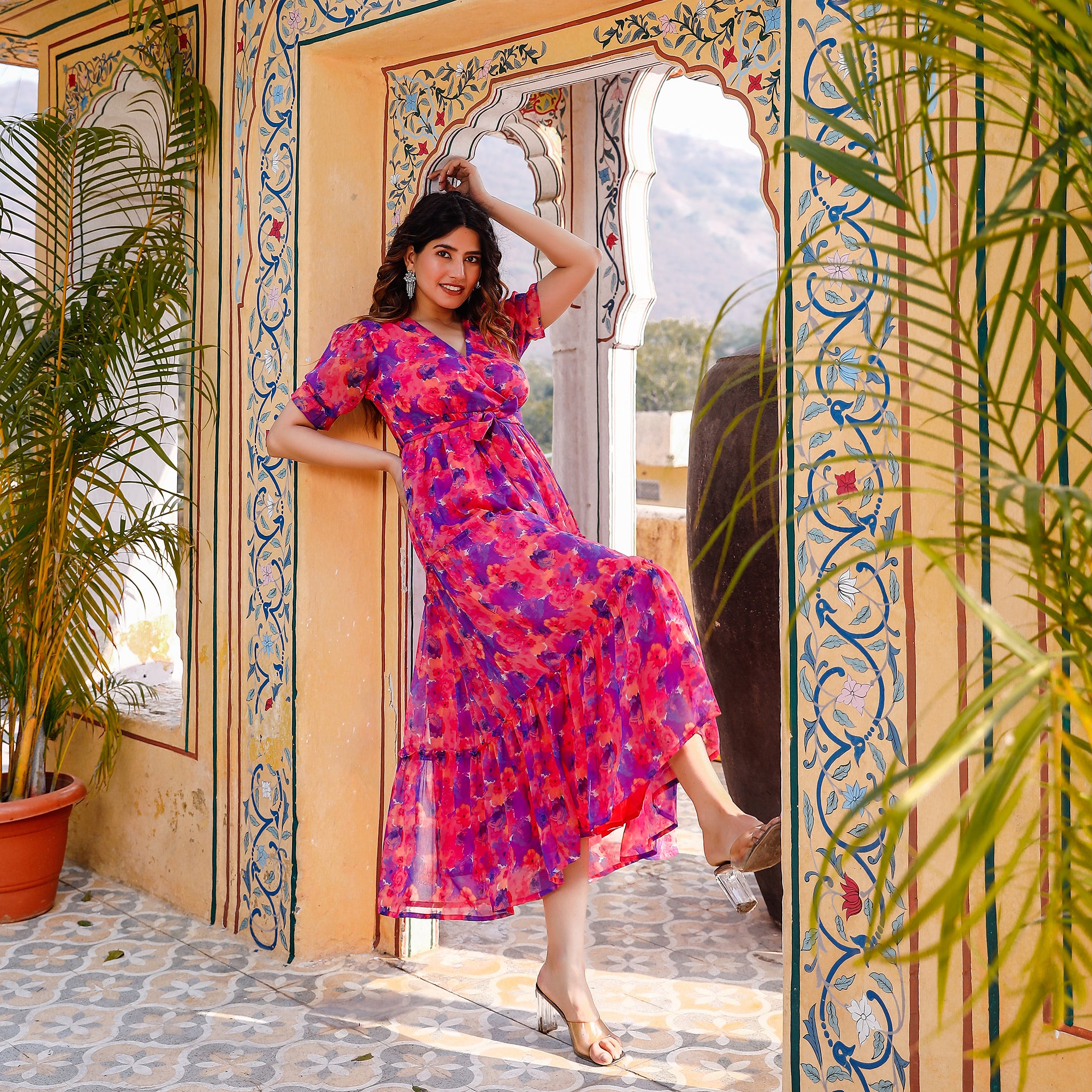 Serena Pink Floral Maxi Dress