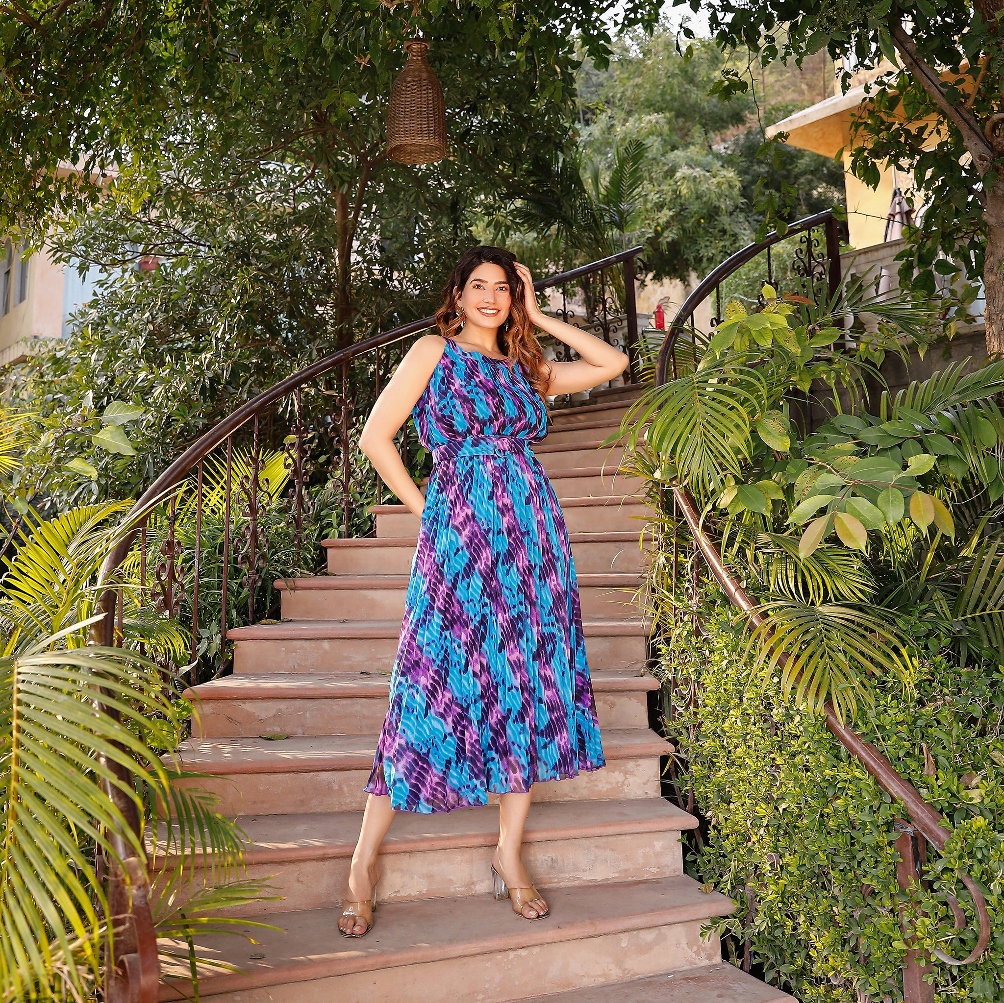 Selena Pleated Tie-Dye Maxi Dress