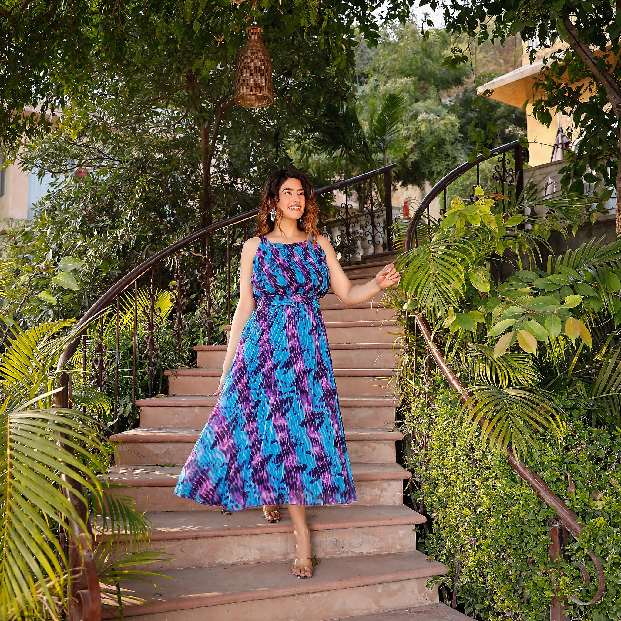 Selena Pleated Tie-Dye Maxi Dress
