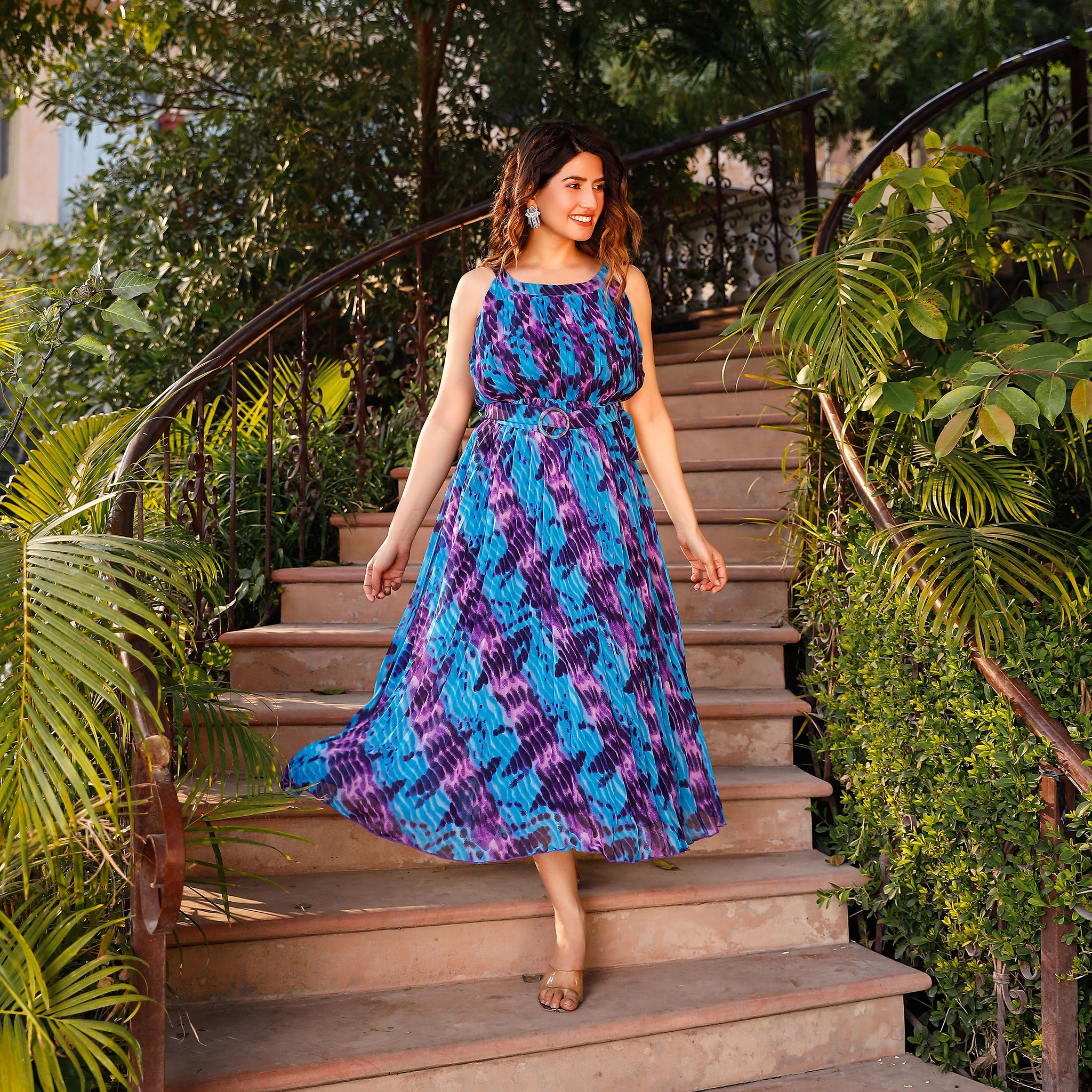 Selena Pleated Tie-Dye Maxi Dress