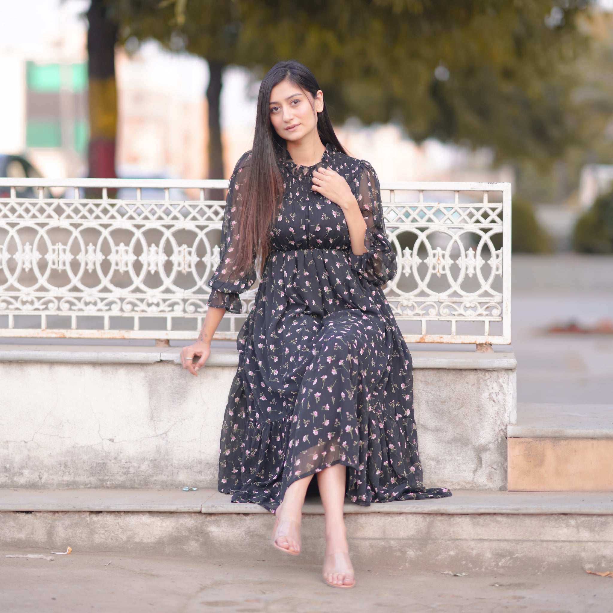 Hazel Black Floral Dress