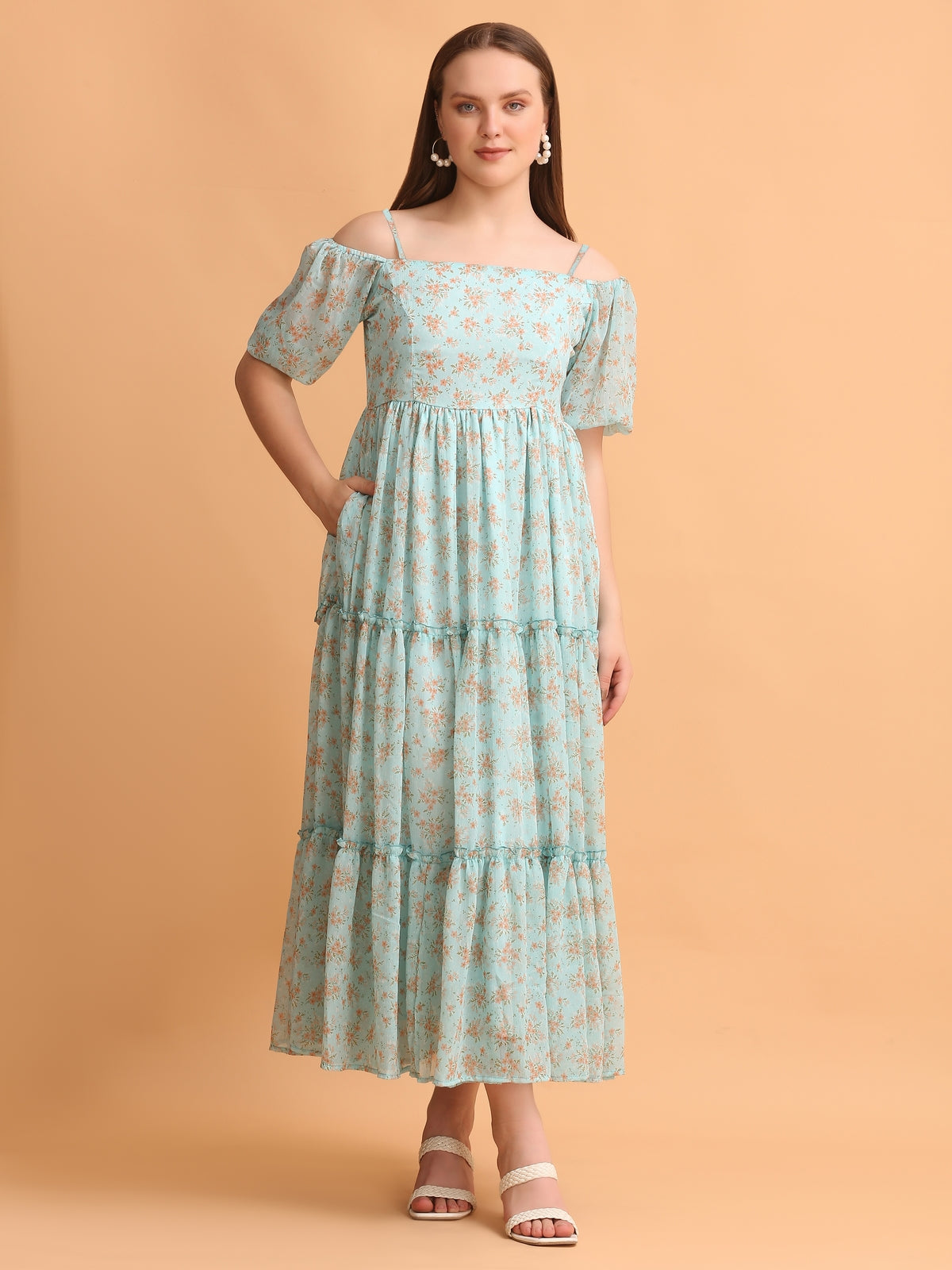 Juliana Sky Blue Flared Maxi Dress
