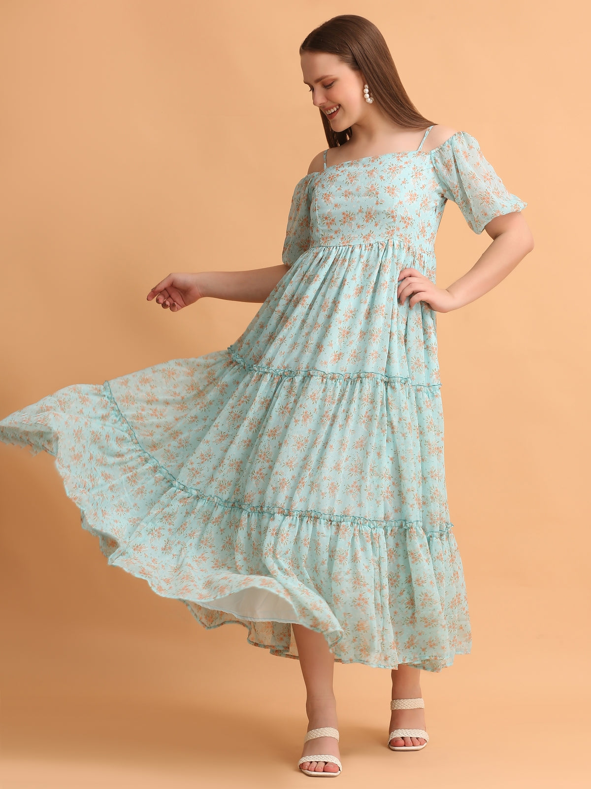 Juliana Sky Blue Flared Maxi Dress
