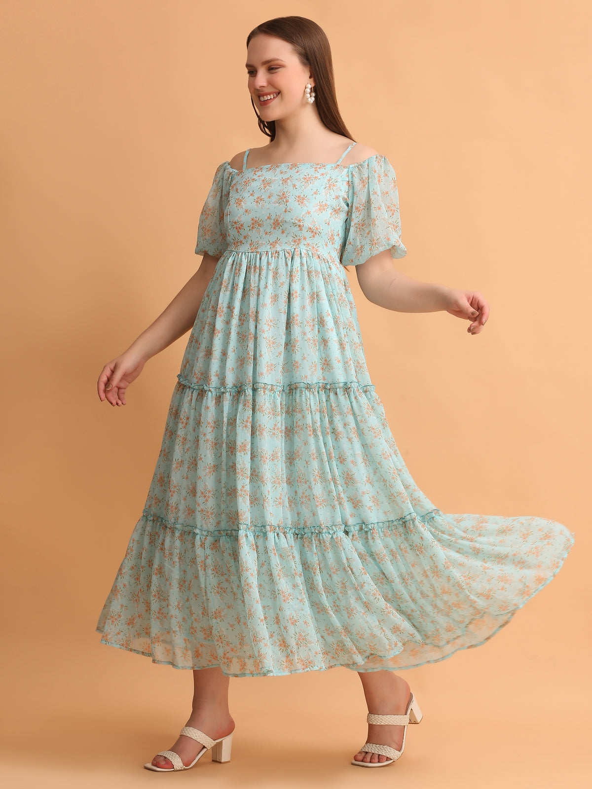 Juliana Sky Blue Flared Maxi Dress