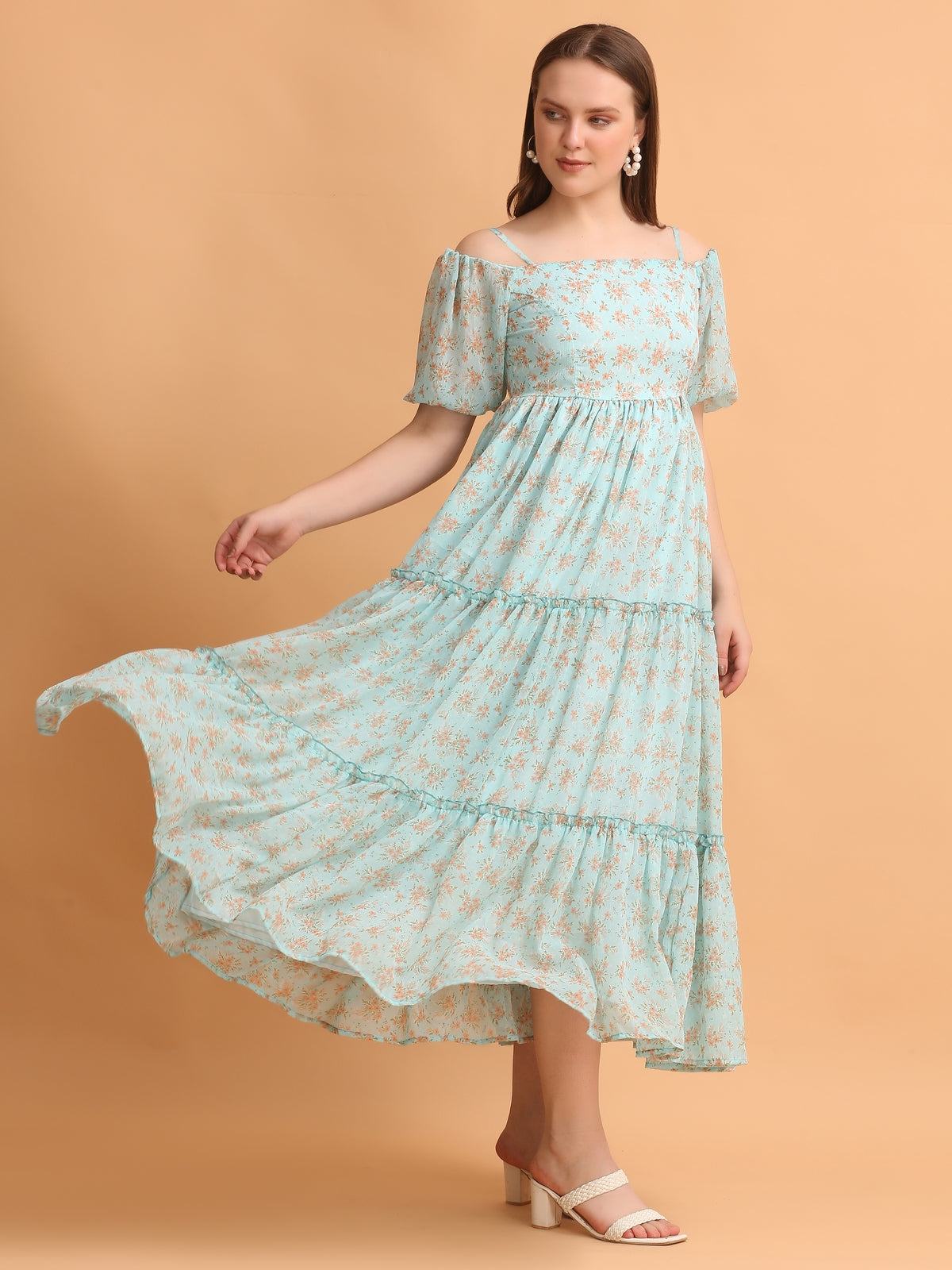 Juliana Sky Blue Flared Maxi Dress
