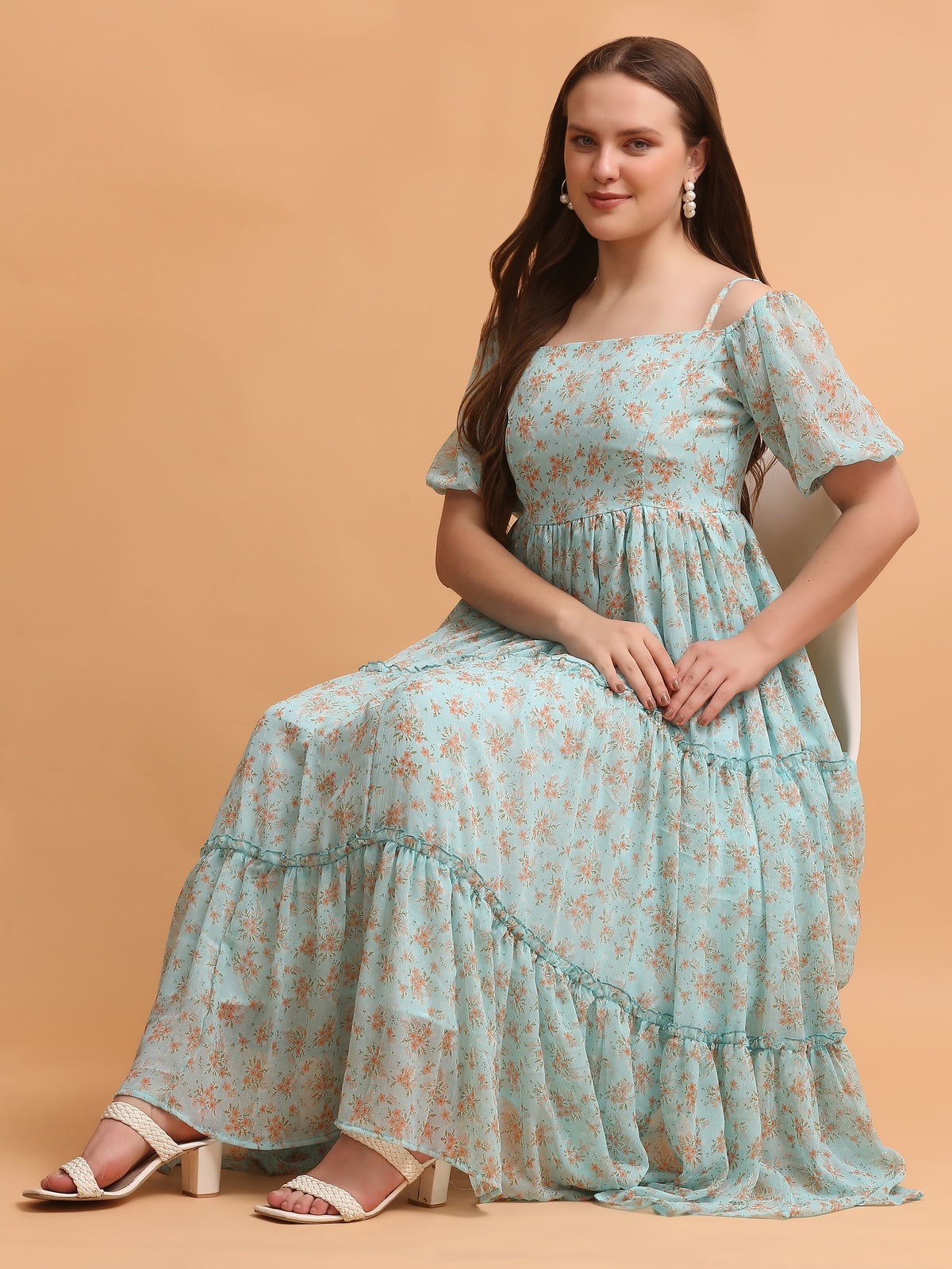 Juliana Sky Blue Flared Maxi Dress