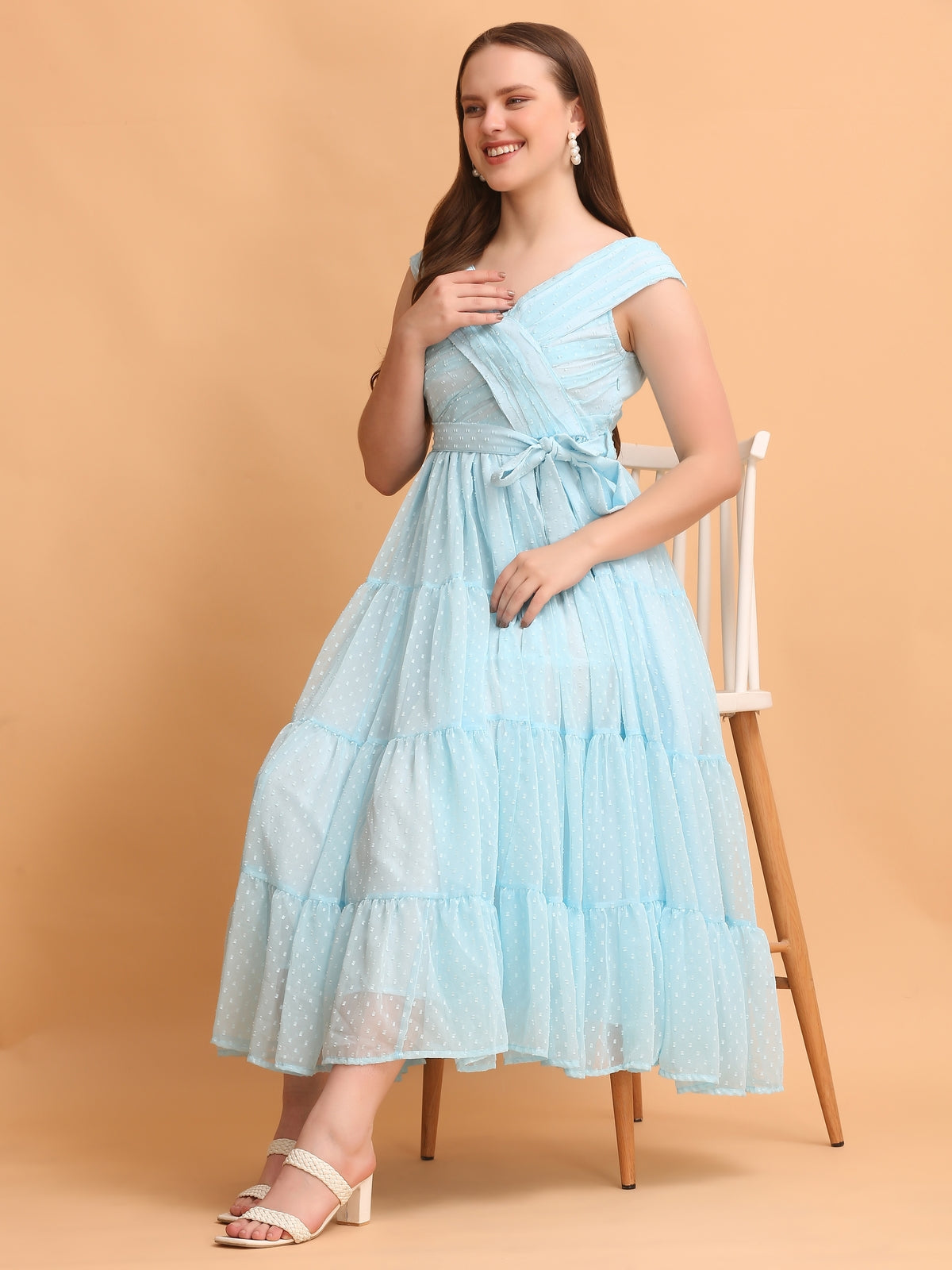 Debbie Sky Blue Flared Maxi Dress