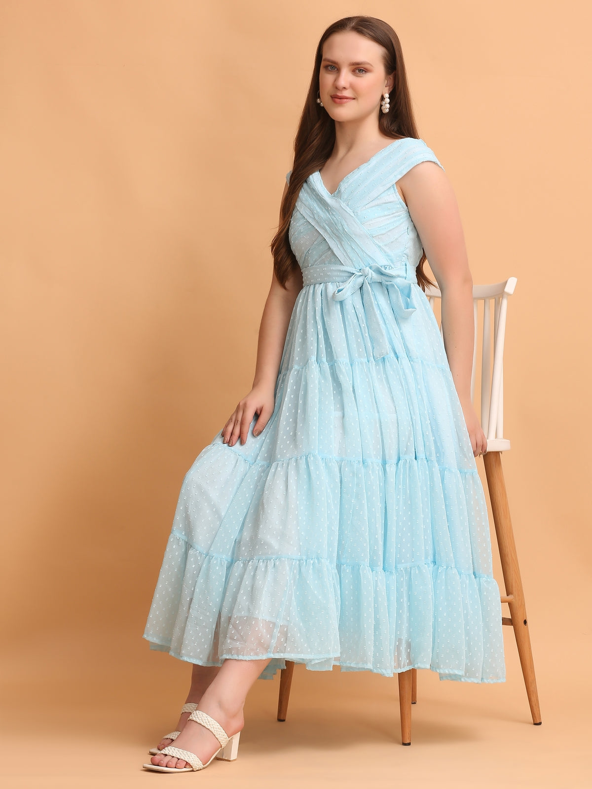 Debbie Sky Blue Flared Maxi Dress