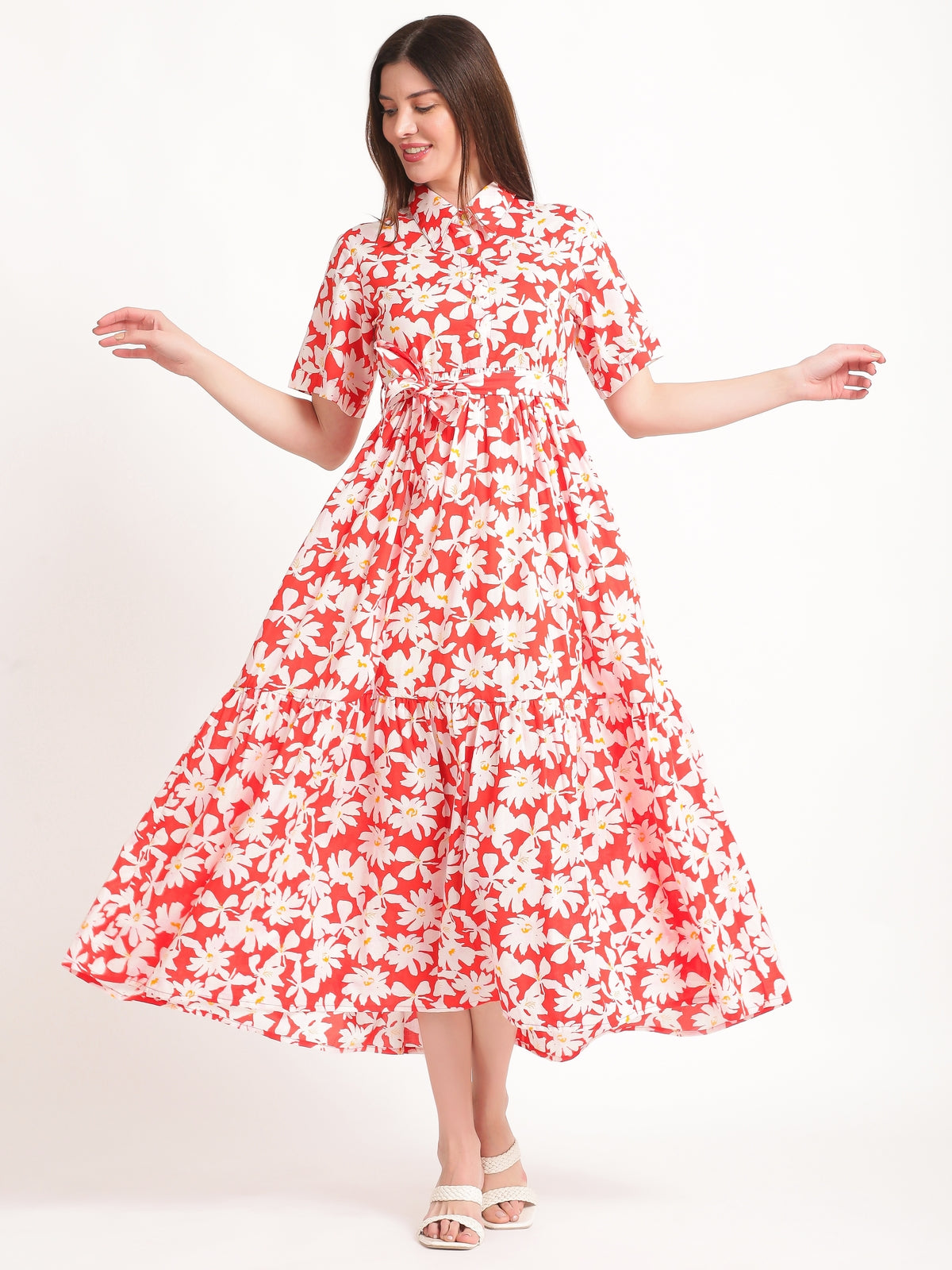Clover Red Cotton Maxi Dress