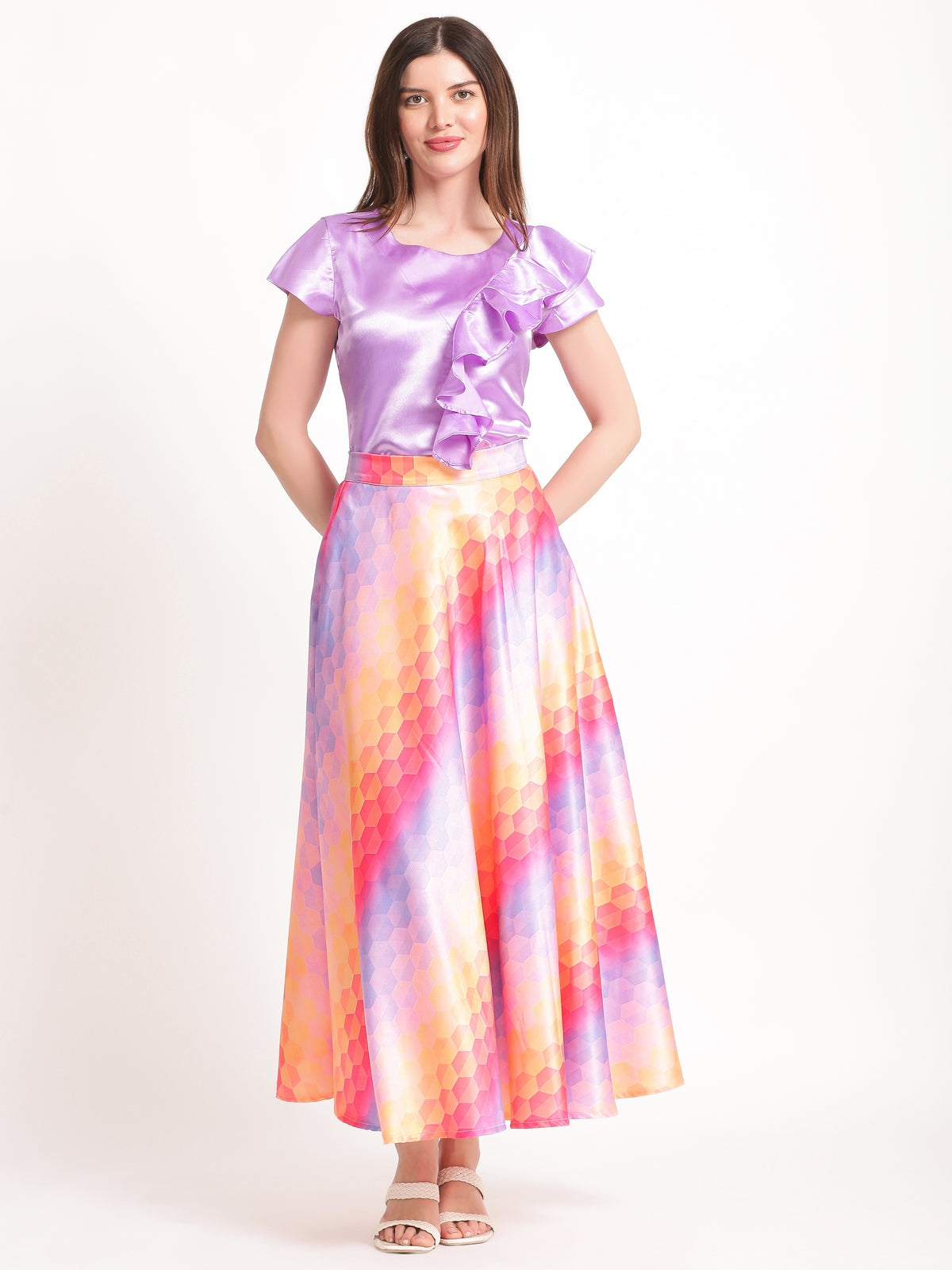 Evelyn Multicolor Satin Co-ord Set