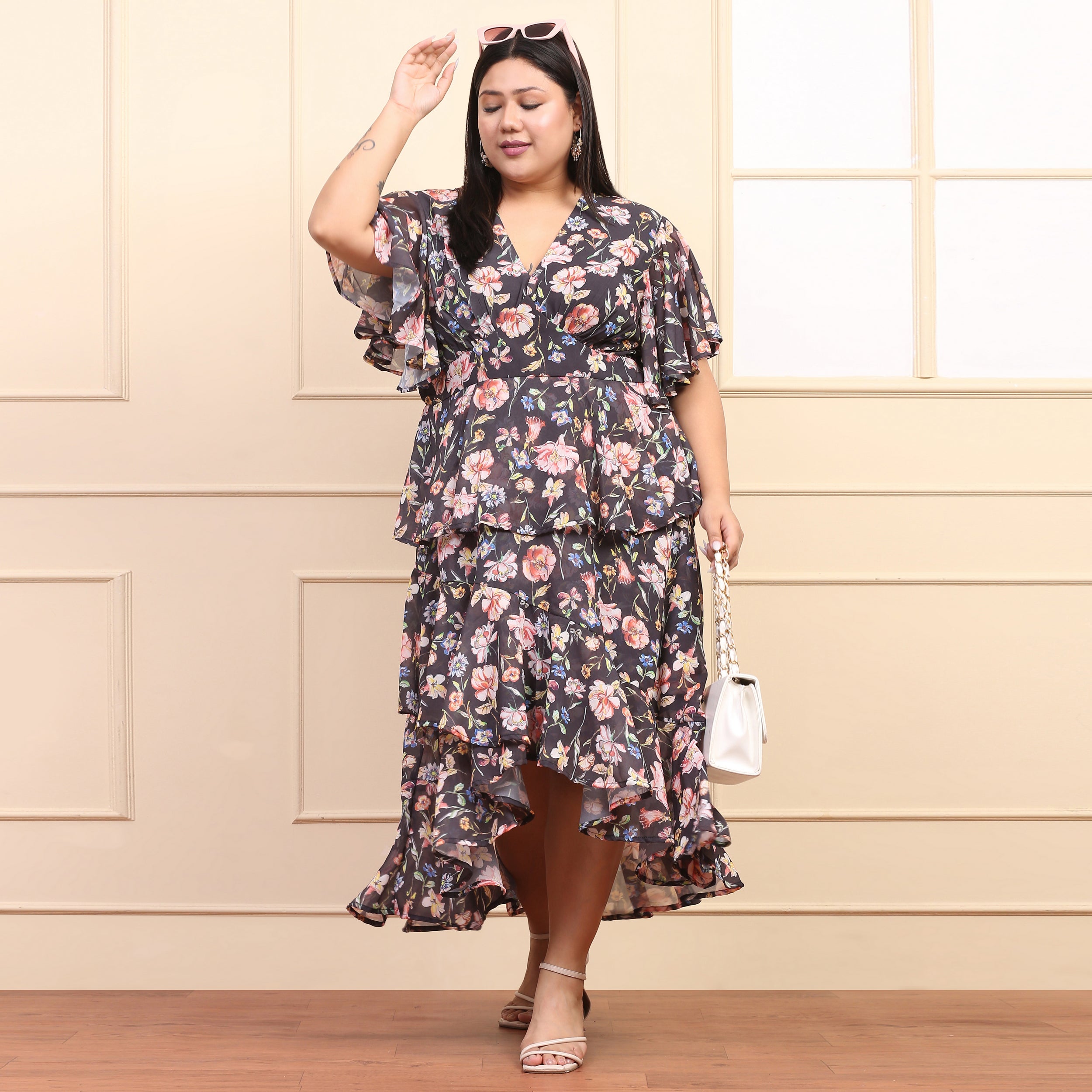Aster Curve Black Floral Maxi Dress
