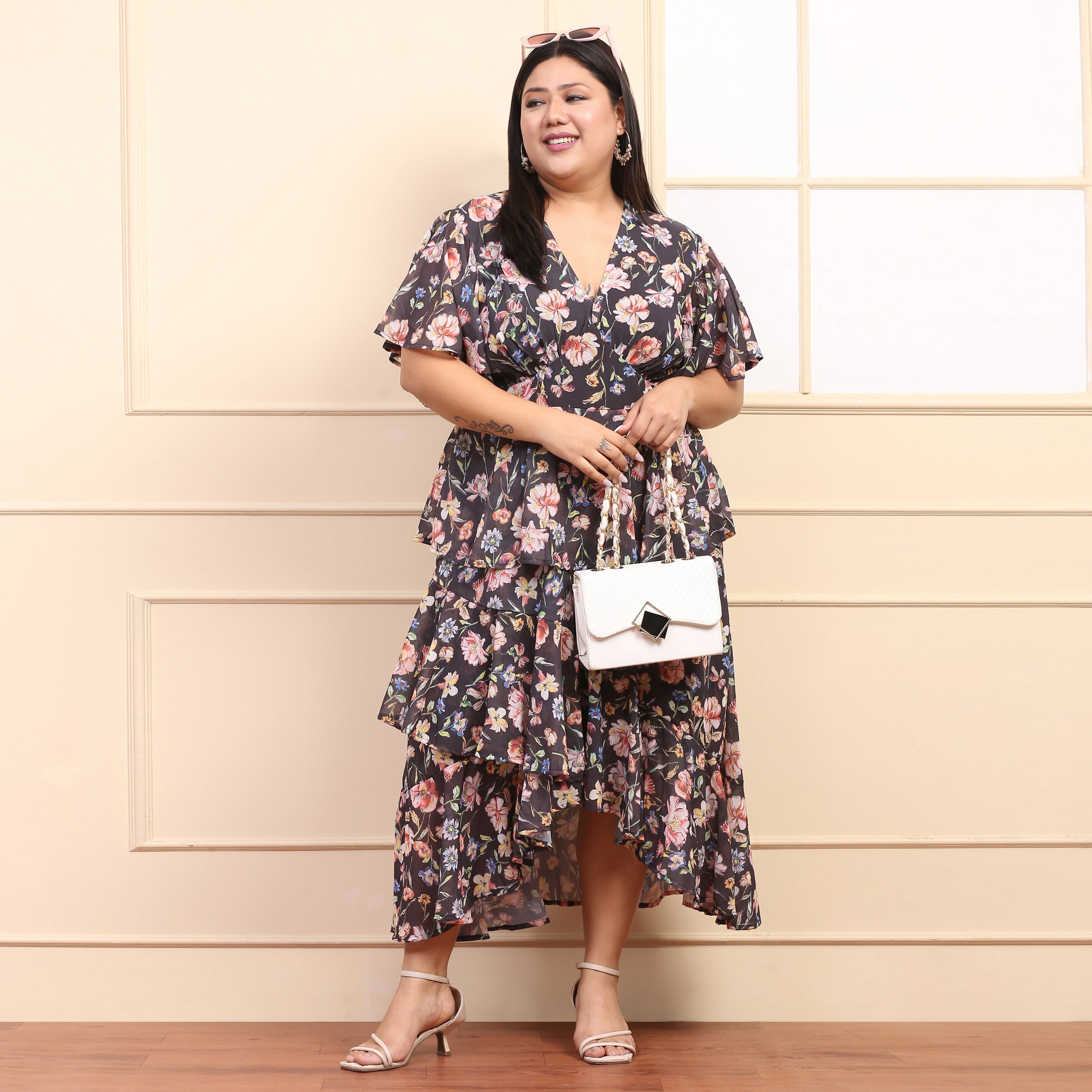 Aster Curve Black Floral Maxi Dress