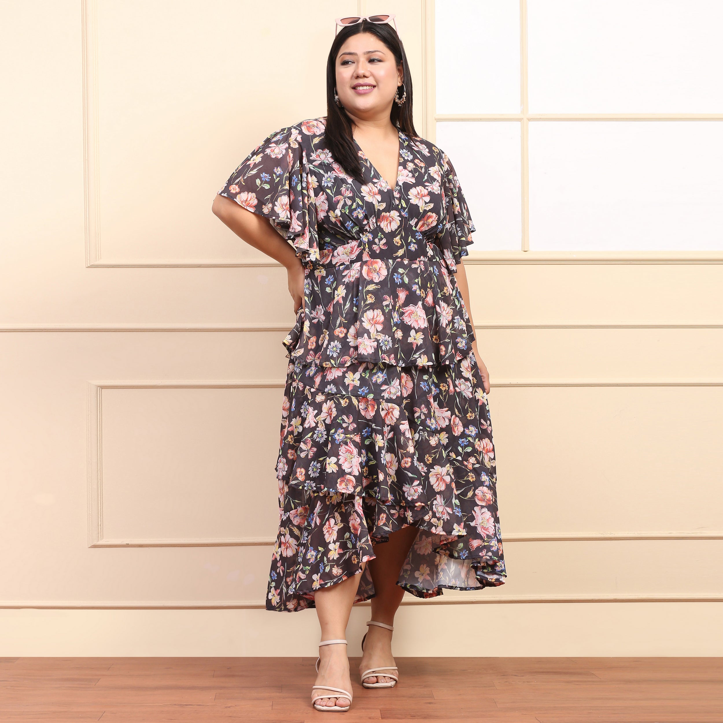 Aster Curve Black Floral Maxi Dress