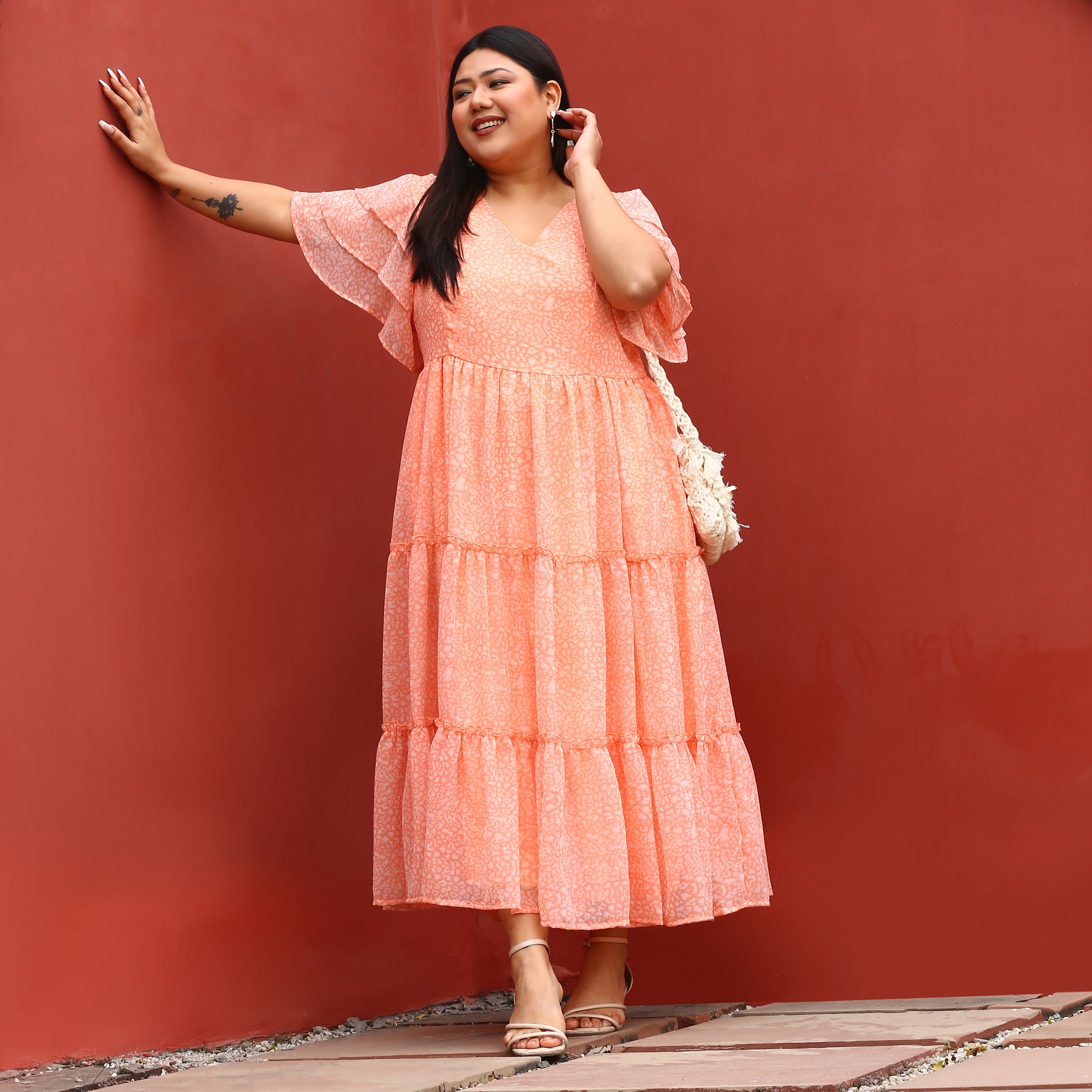 Plus size peach maxi dress discount