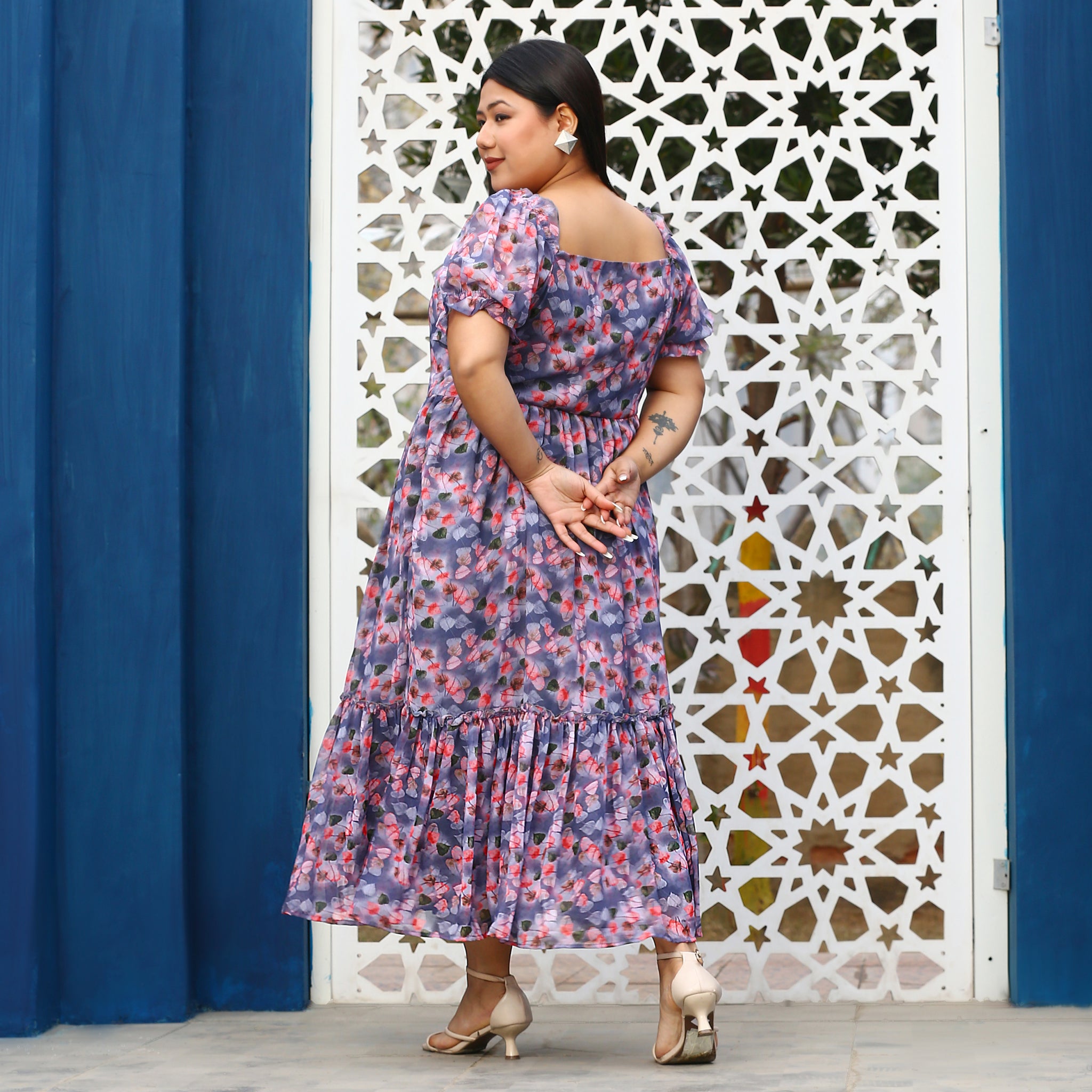 Teshi Curve Multicolor Leafy Maxi Dress