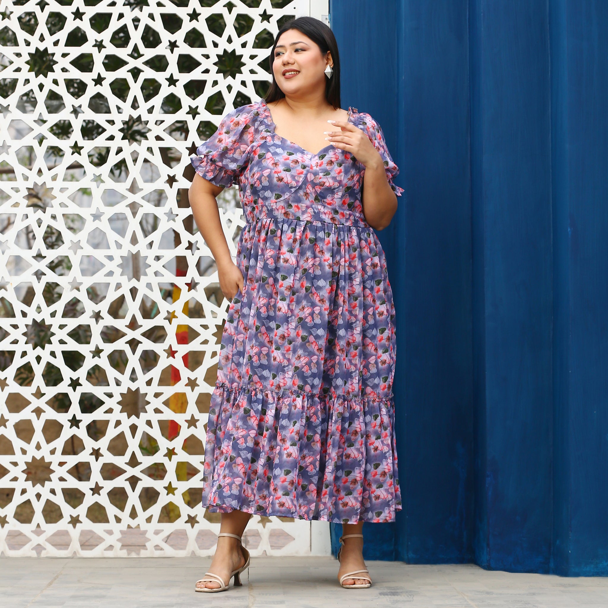 Teshi Curve Multicolor Leafy Maxi Dress