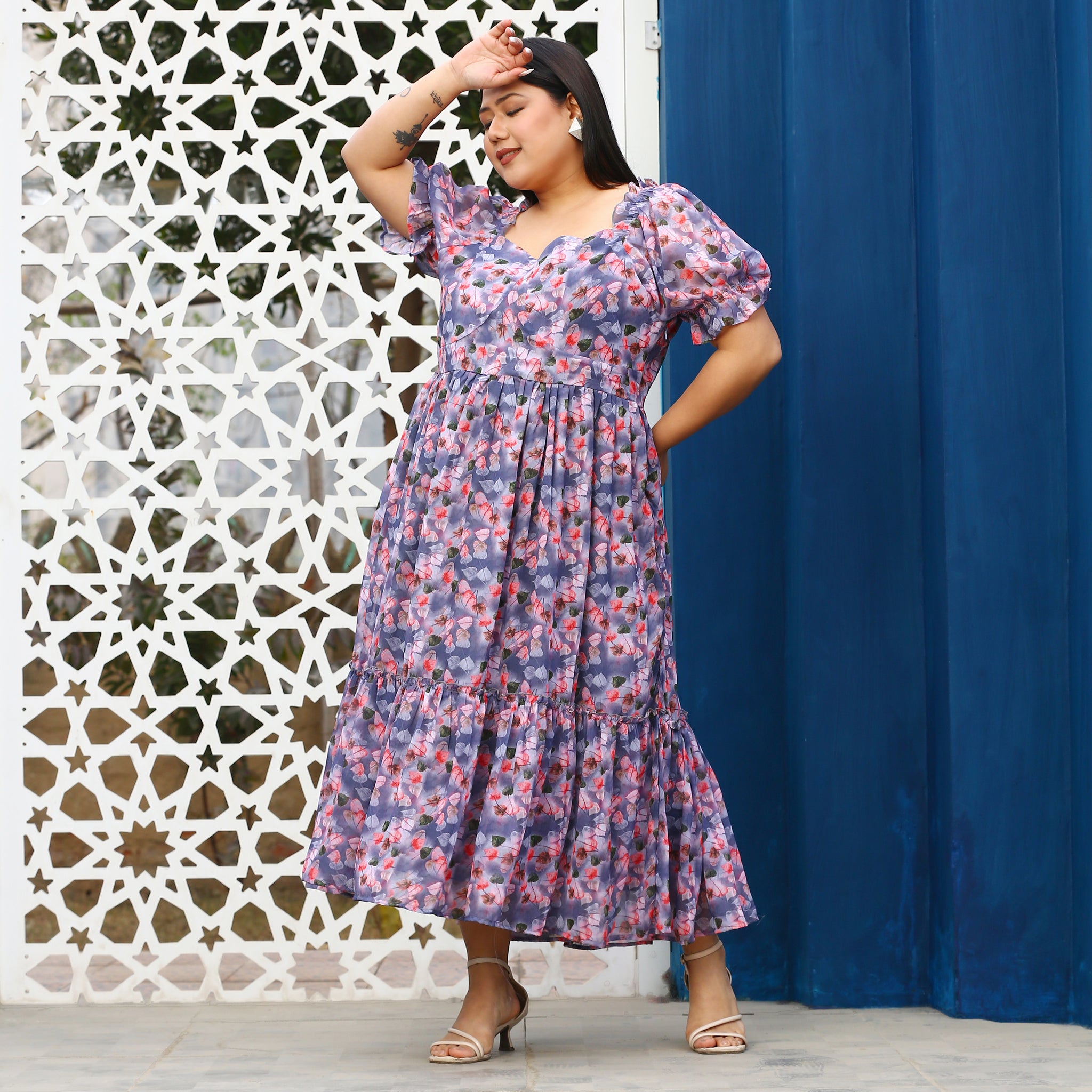 Teshi Curve Multicolor Leafy Maxi Dress